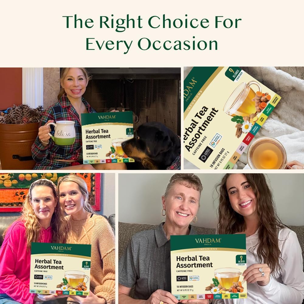 VAHDAM - Assorted Herbal Tea Sampler (18 Tea Bags, 9 Flavors) Caffeine-Free 7