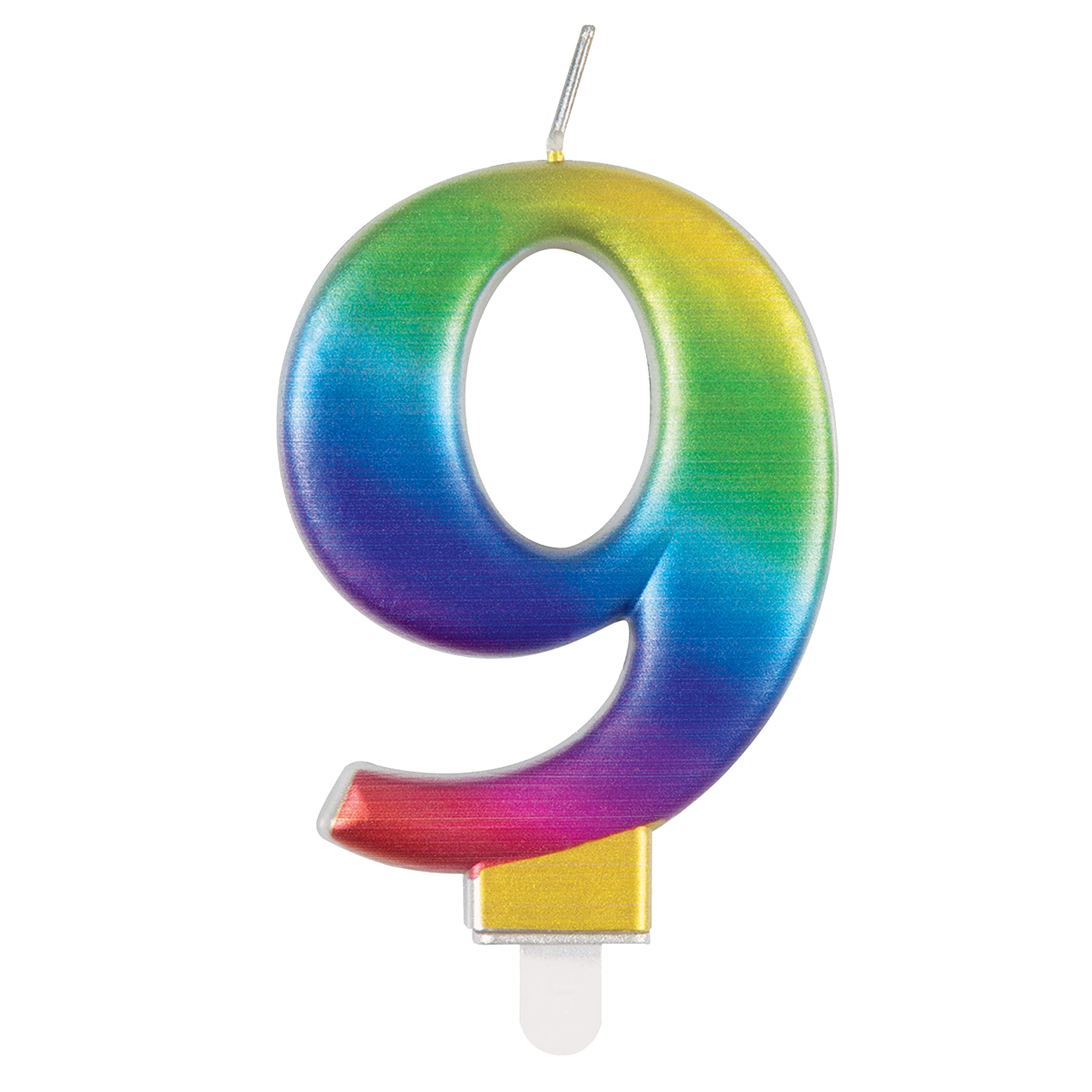 Unique Metallic Rainbow Number 9 Birthday Candle - Vibrant 3D Wax Topper | 7cm 1
