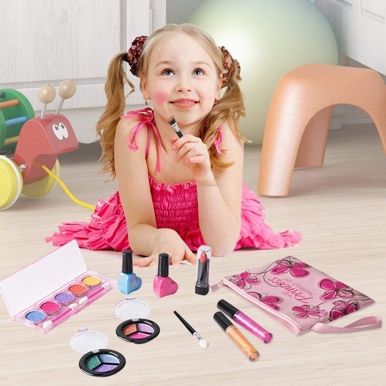 Playkidz My First Princess Washable Real Makeup Set in Pink Floral Cosmetic Bag 2