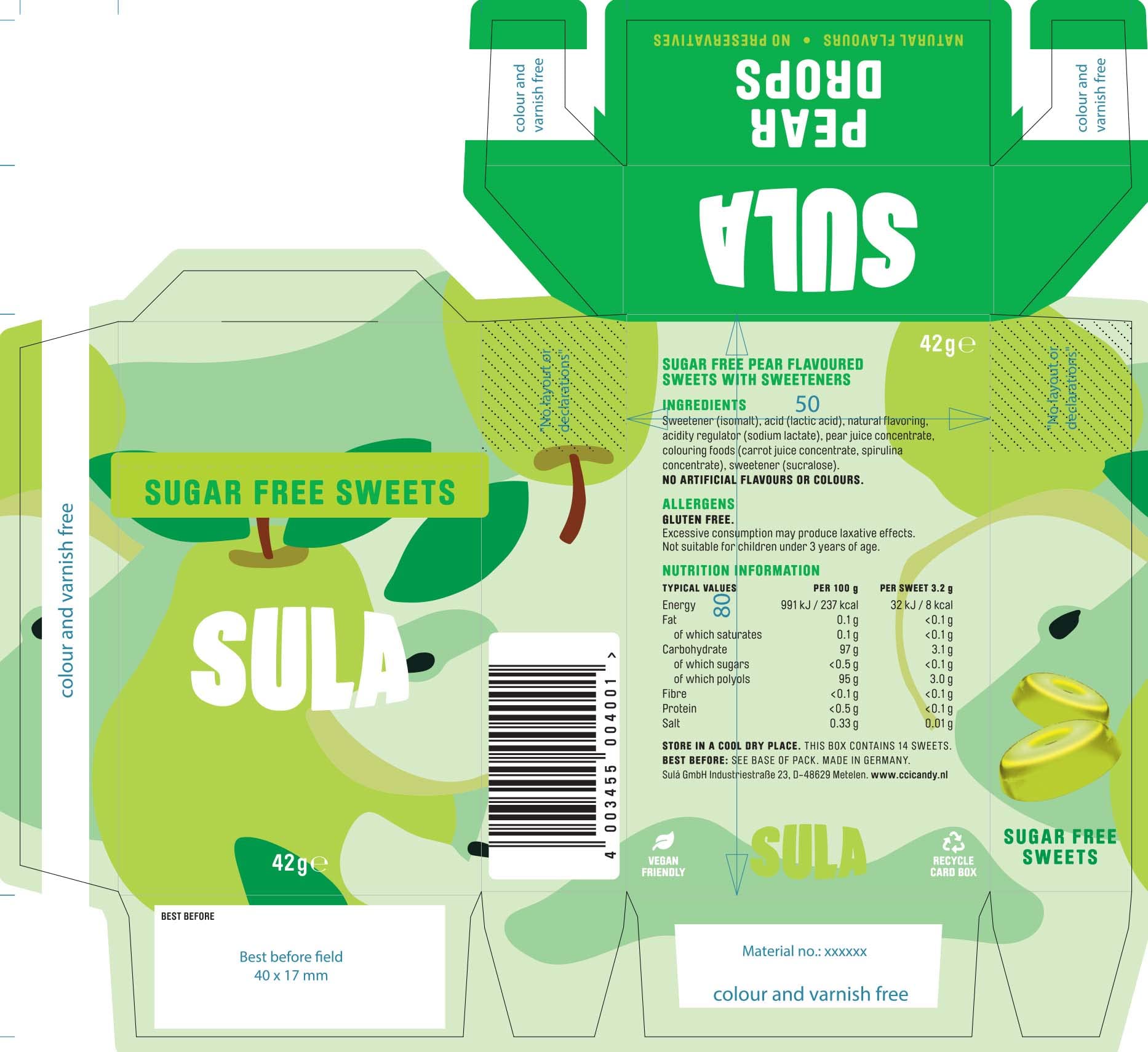 Sula Pear Drops - Sugar Free Boiled Sweets with Natural Flavour | 14 Pack of 42g