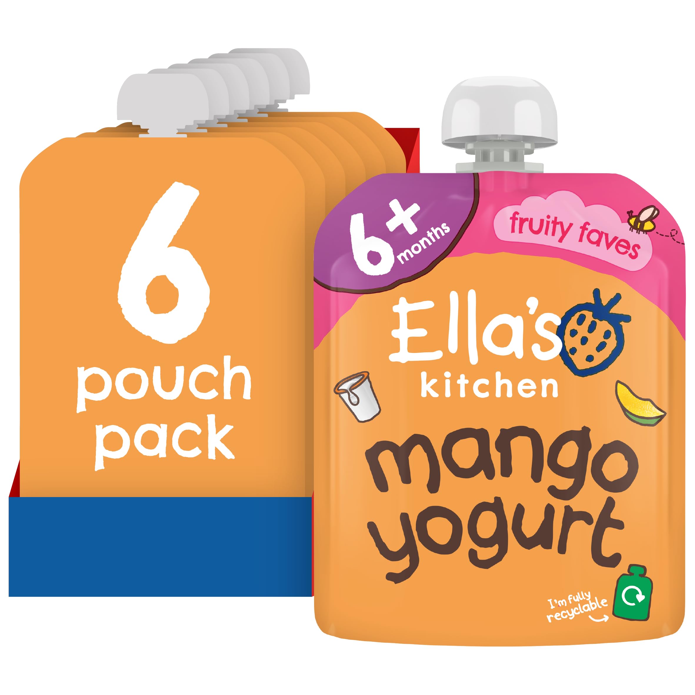 Ella's Kitchen Organic Greek Yoghurt and Mangoes Baby Food Mix - 90g Pouches (6 Pack)