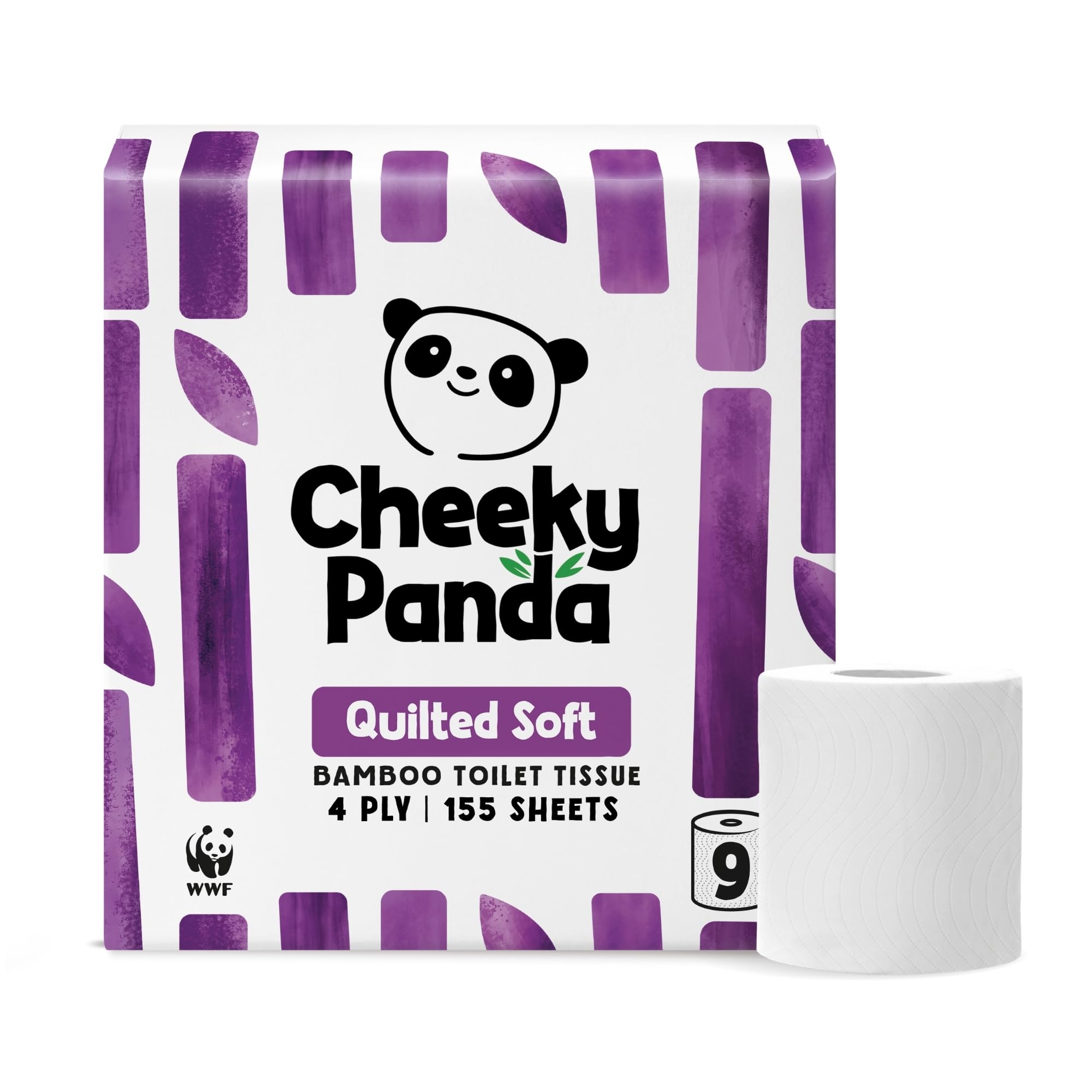 The Cheeky Panda Bamboo 4 Ply Quilted Toilet Roll - 9 Rolls | Ultra Soft, Unscented, Flushable