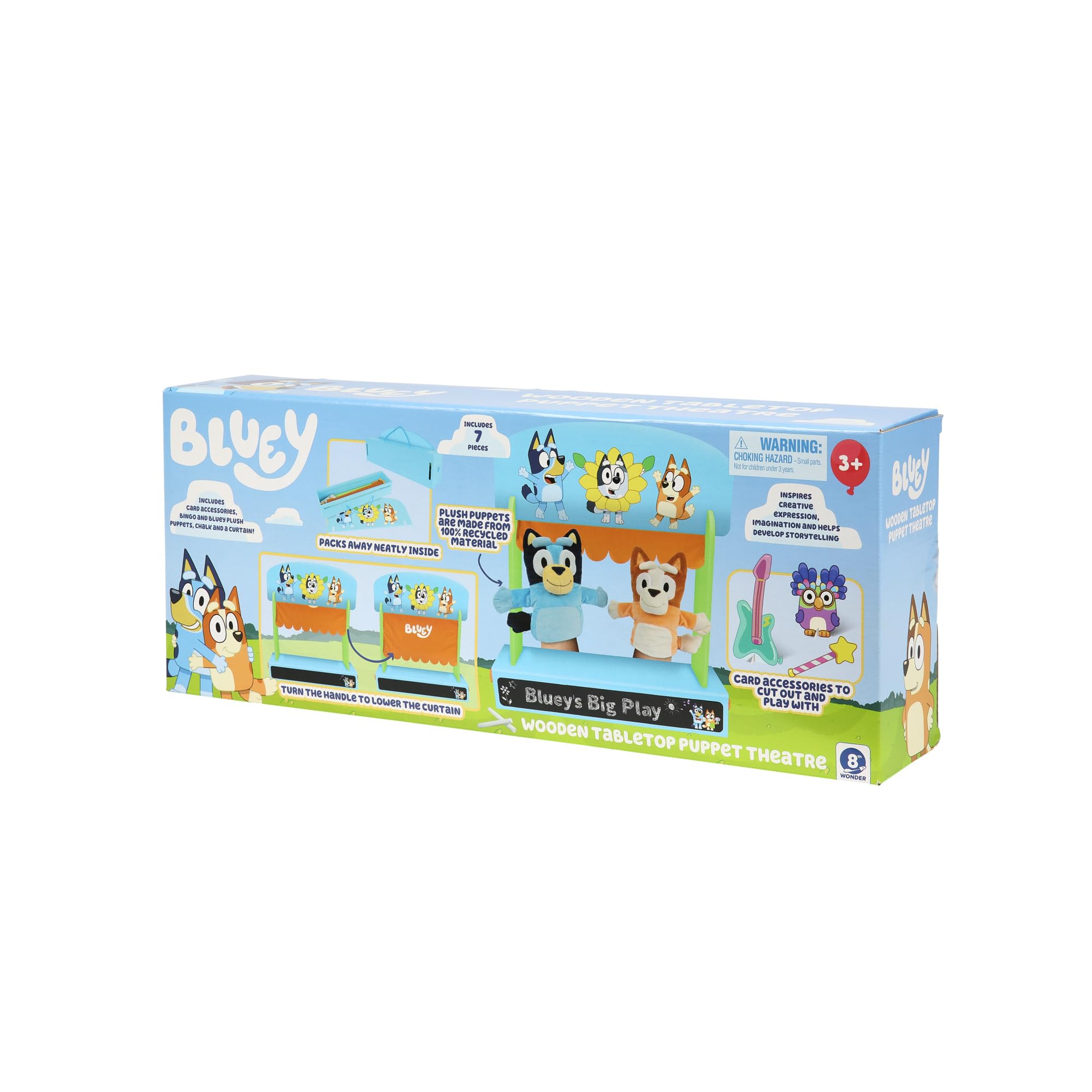 Bluey Wooden Puppet Theater Playset - FSC-Certified Wood, Includes 2 Hand Puppets 19