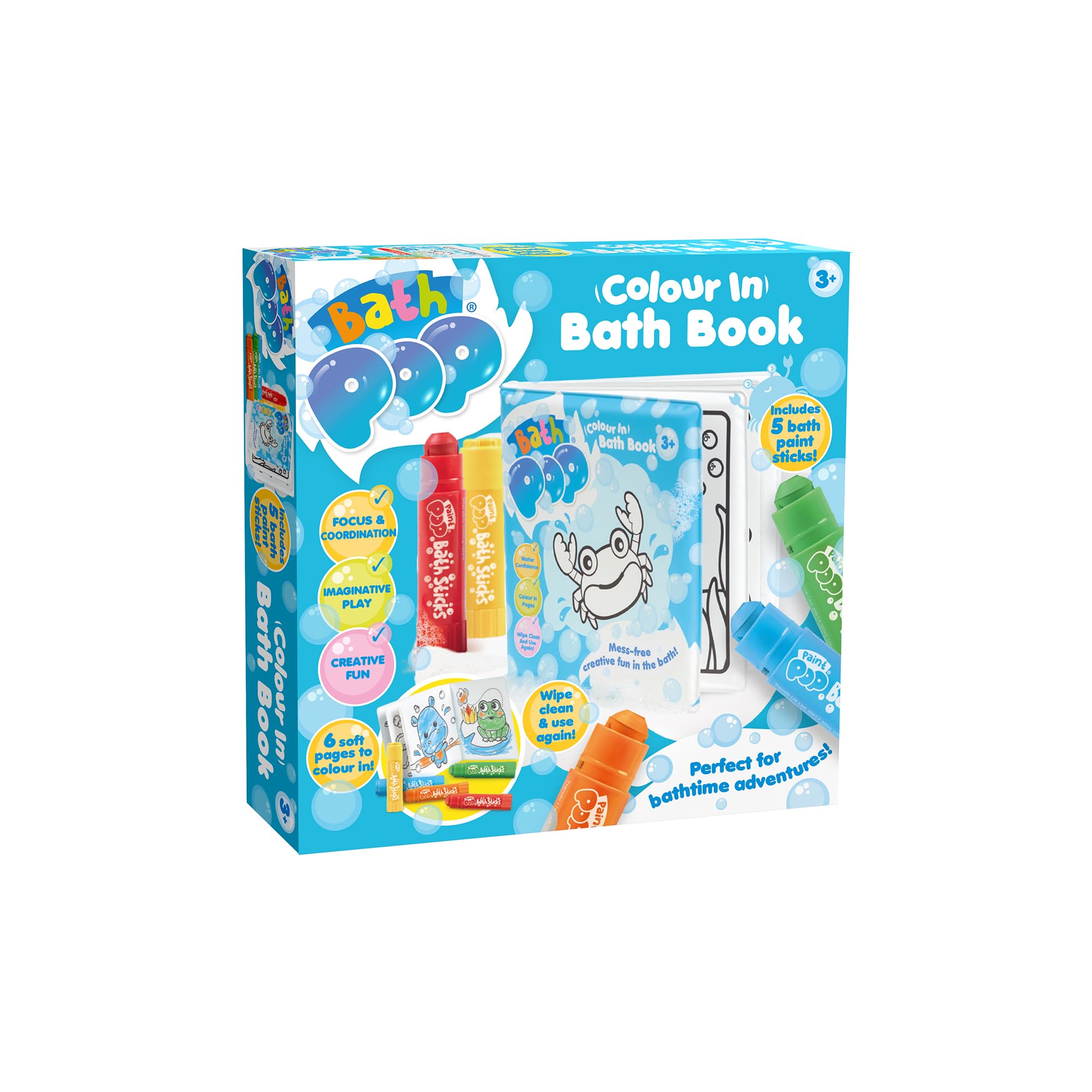 Bath Pop Colouring Book and 5 Bath Sticks - Washable Paint Set | Toddler Bath Toy | Ages 3+