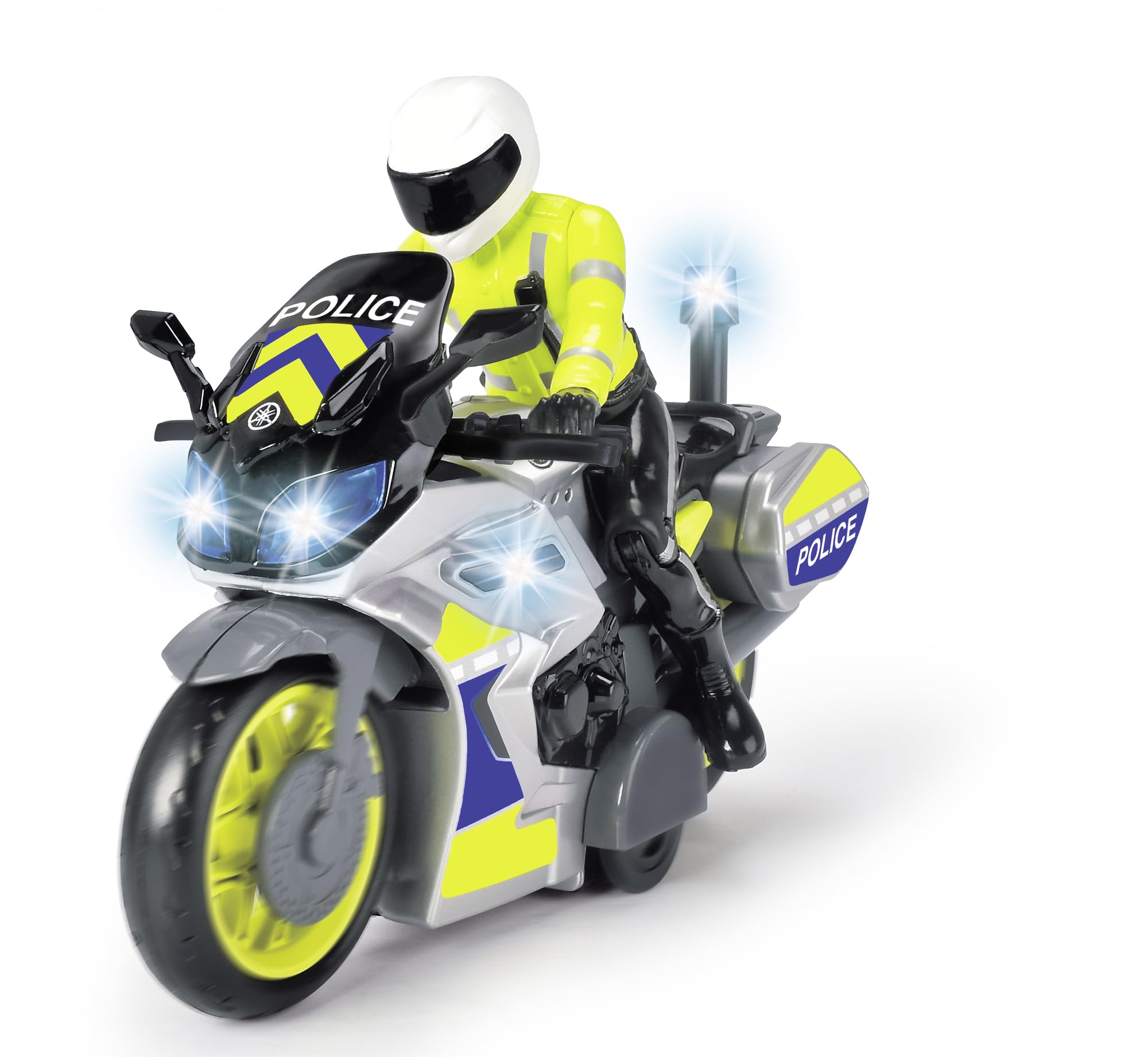 Dickie Toys 203712018 Yamaha Police Motorcycle with Officer Figure - Friction-Powered Ride-On Toy with Lights & Sound for Kids 3+