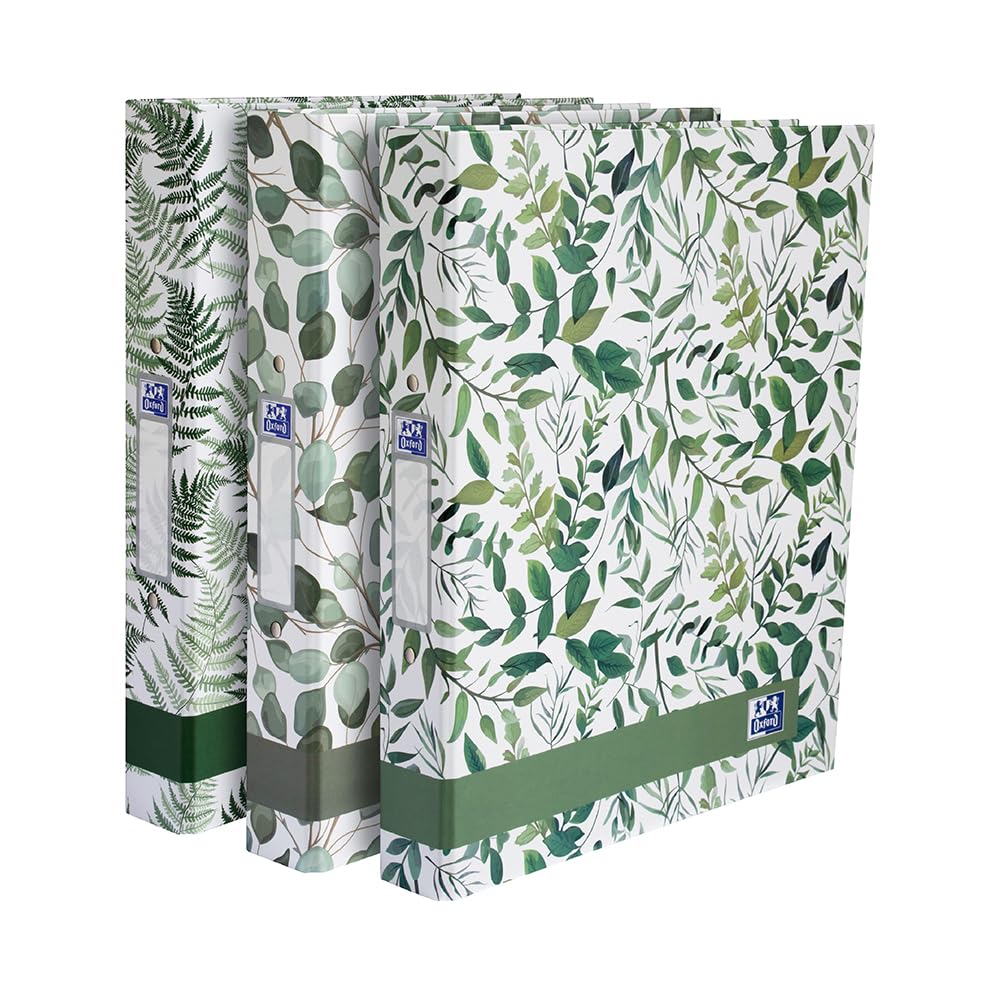 Oxford A4 Ring Binder - Leaves Design, 40mm Spine, 250 Sheet Capacity | Pack of 3