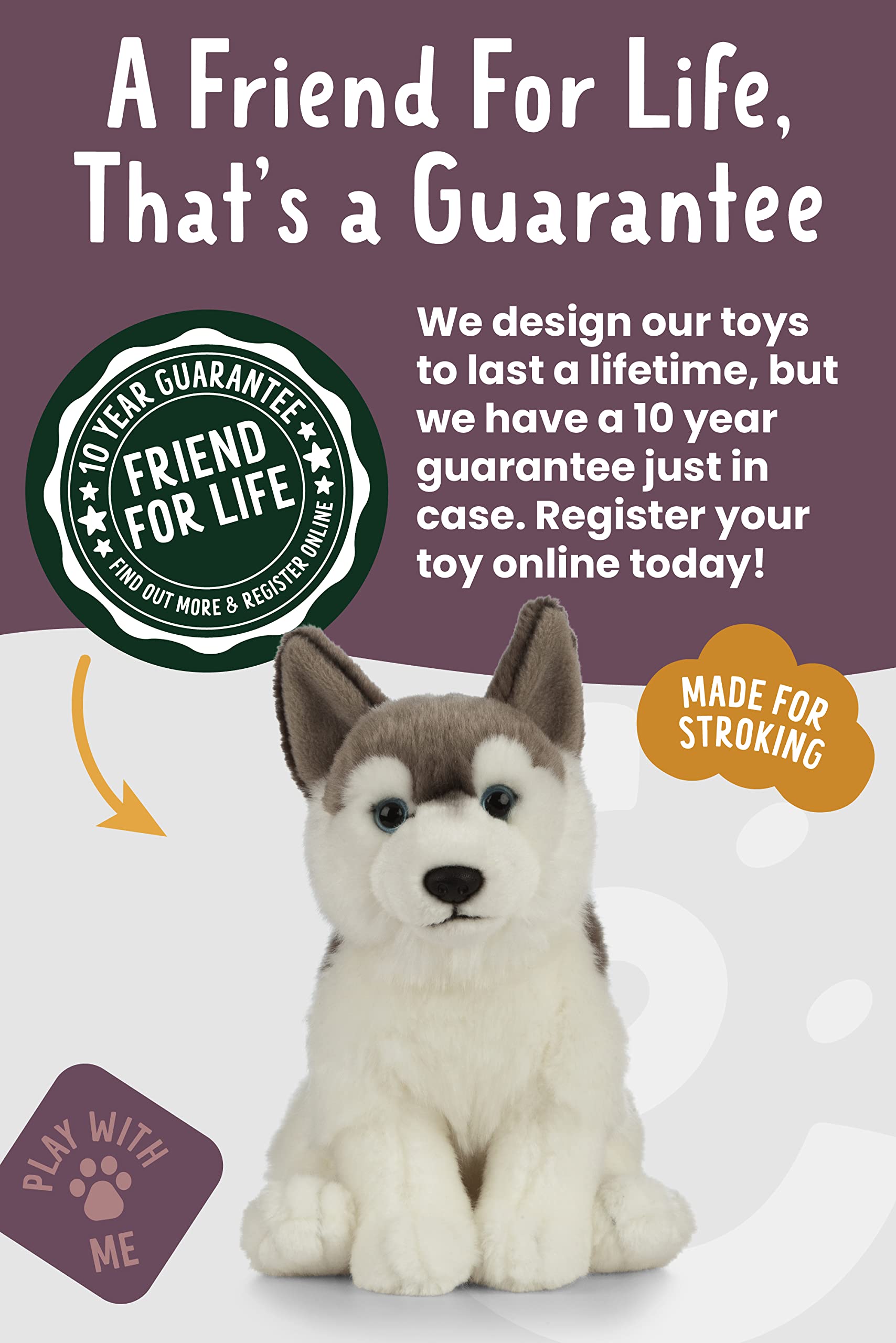 Living Nature Husky, Realistic Soft Cuddly Dog Toy, Naturli Eco-Friendly Plush, 21cm, Blue,grey,white 2