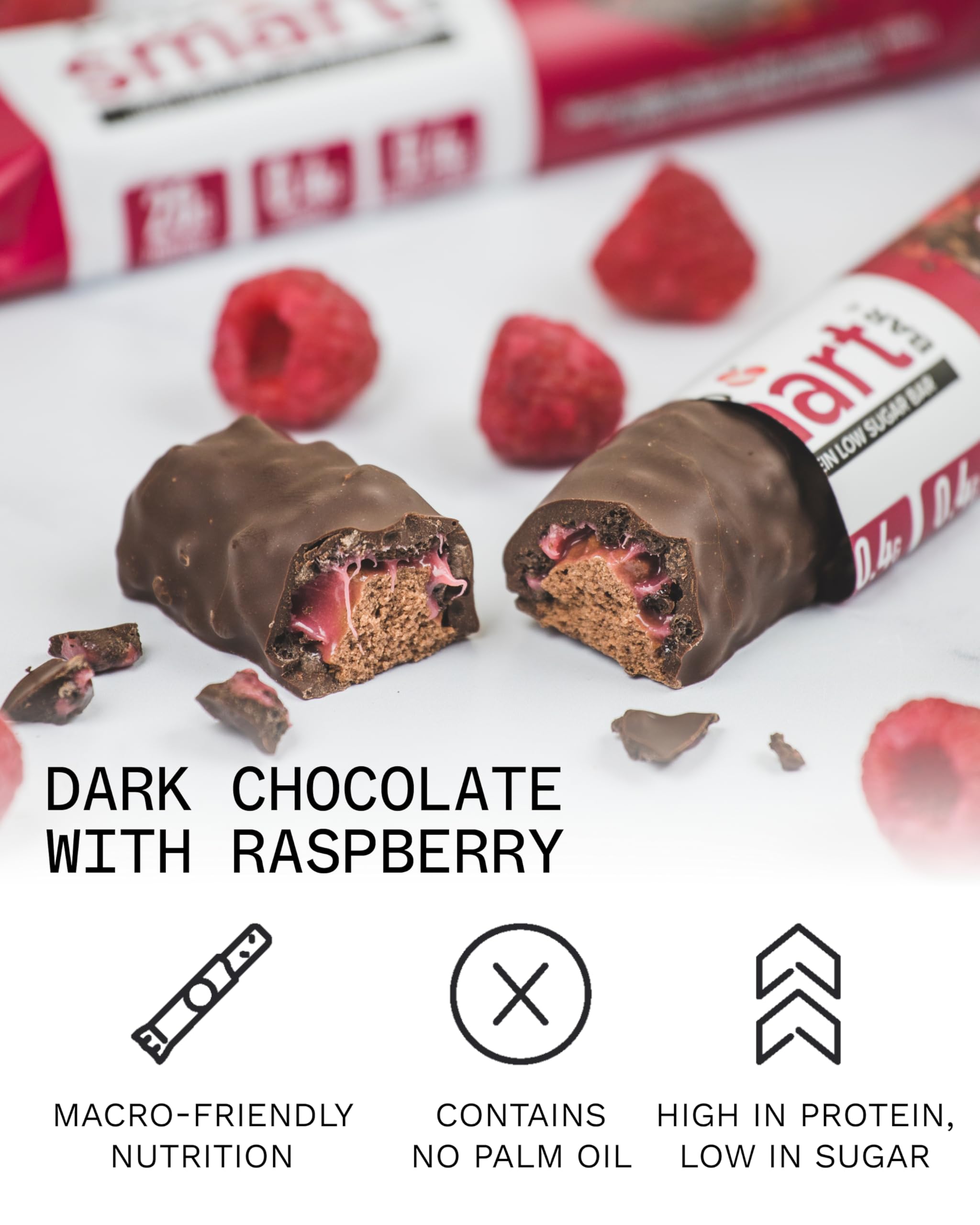 PhD Smart Protein Bar Low Sugar, Chocolate Raspberry Flavour, 21g Protein, 64g Bar (12 Pack)