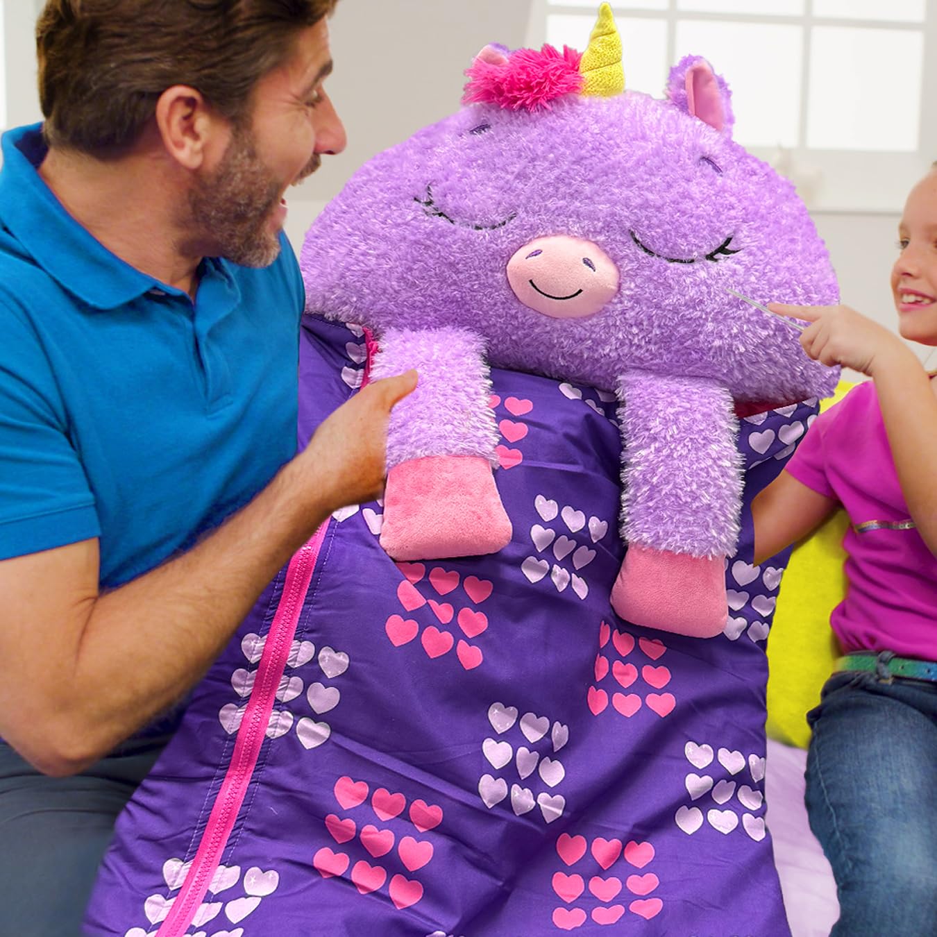 Happy Nappers Kids Sleeping Bag - Purple Unicorn - 2-in-1 Plush Toy & Sleeping Bag for Sleepovers & Camping 3