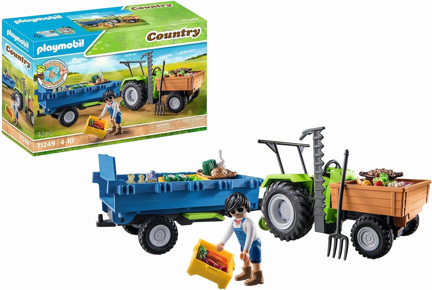 Playmobil Country Harvester Tractor with Trailer and Transport Boxes - Farm Playset for Kids 4+