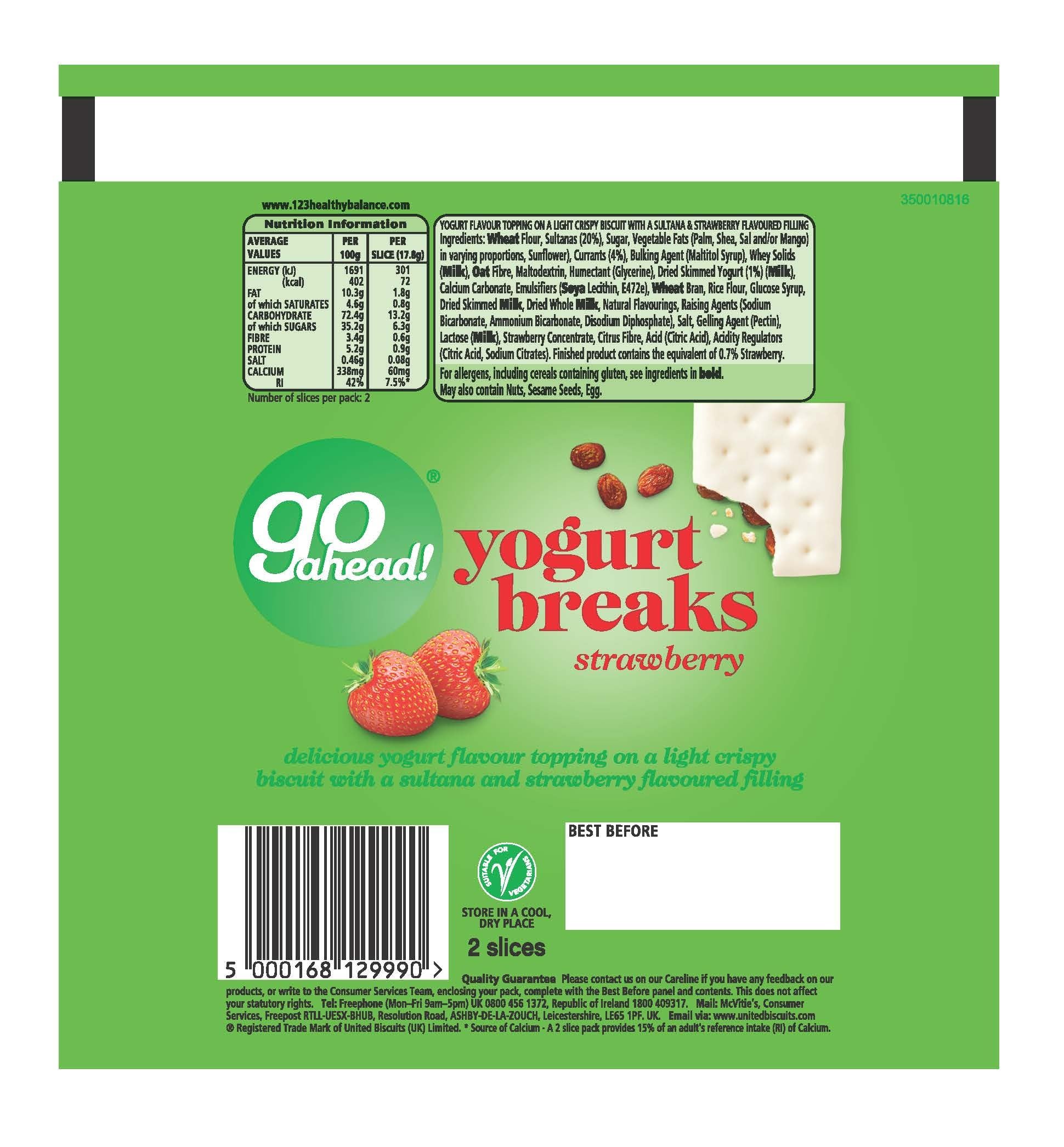 Go Ahead Yogurt Breaks Strawberry Biscuits Twin Pack - 24 Packs of 2 Bars | Contains Fibre 7