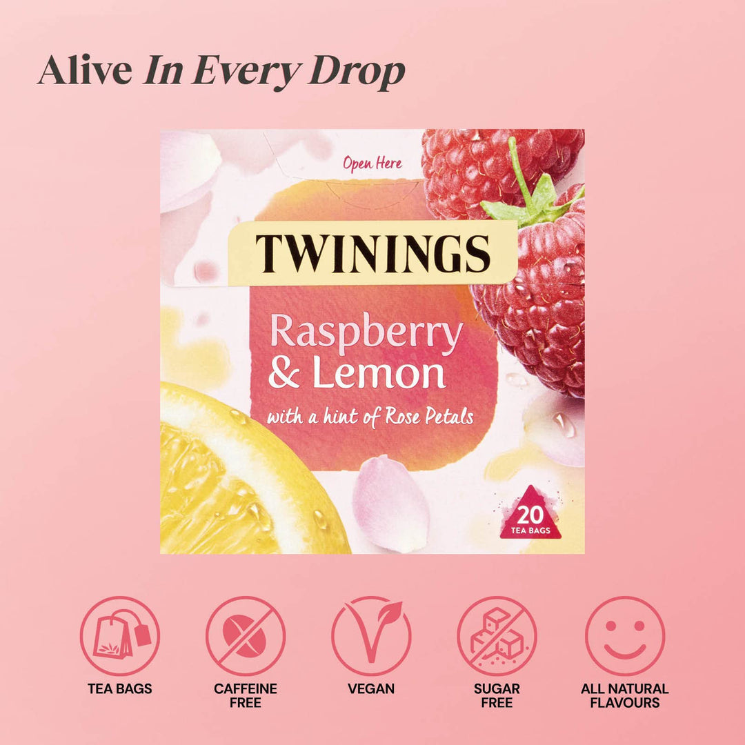Twinings Raspberry & Lemon Infusion Tea Bags with Rose Petals, 20 Count