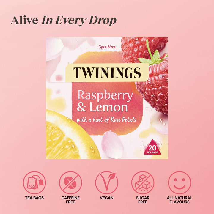 Twinings Raspberry & Lemon Infusion Tea Bags with Rose Petals, 20 Count