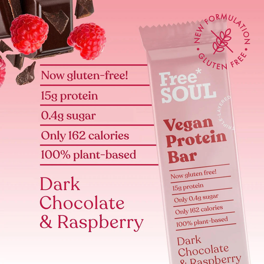 Free Soul Vegan Protein Bars 12 x 50g | Plant-Based Chocolate Protein Snack | High Protein, Low Sugar