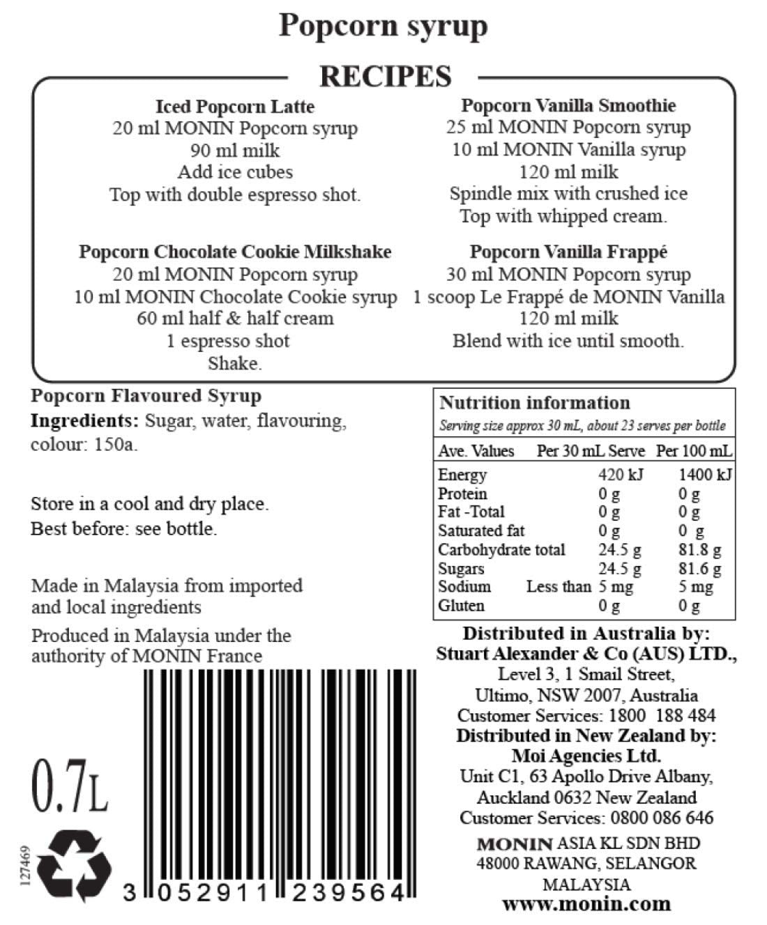 MONIN Premium Popcorn Syrup 700 ml - Beverage Syrup for Coffee, Cocktails & Frappes 5