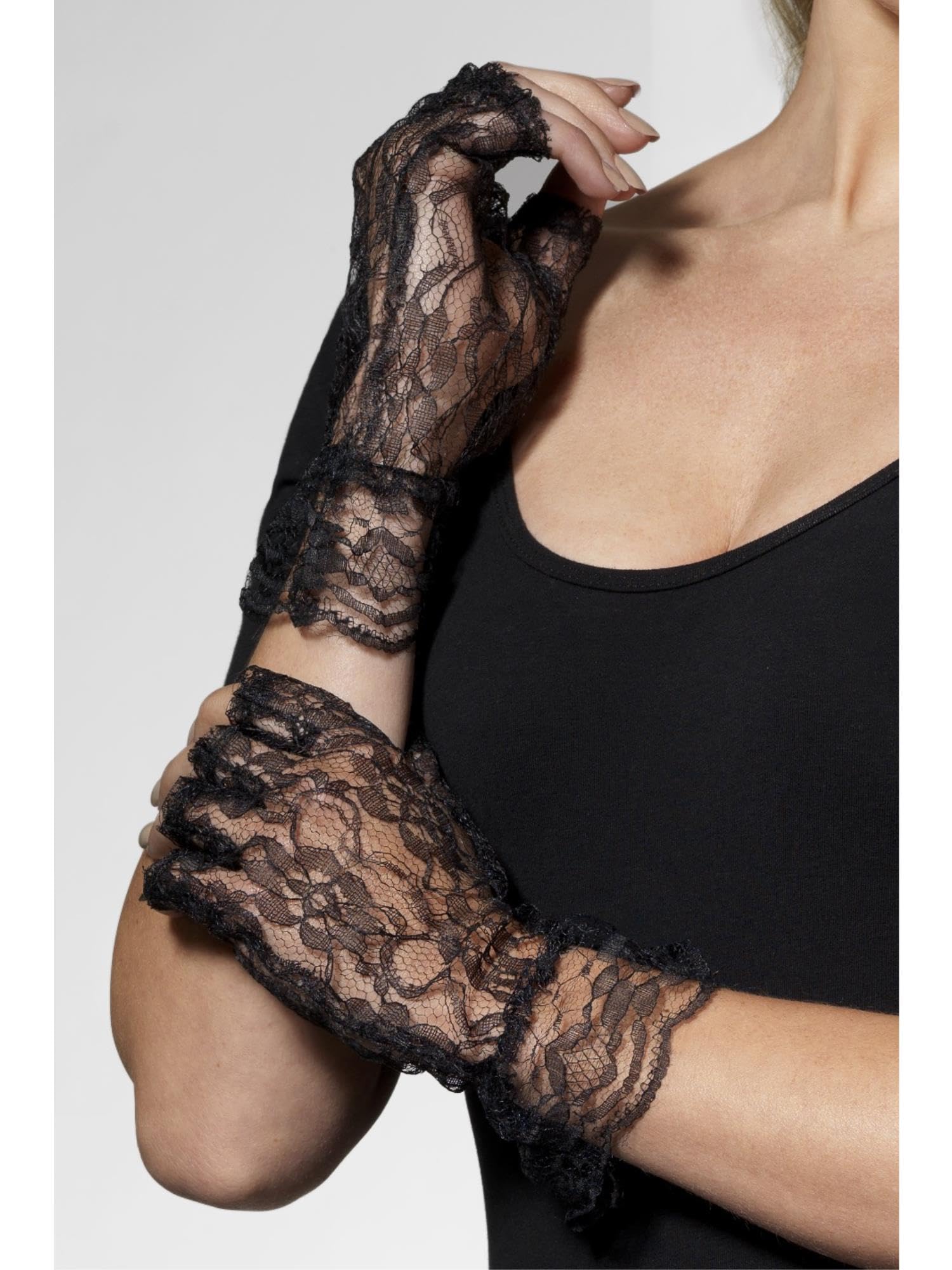 Smiffys Fingerless Lace Gloves - Black | One Size | Polyester | Fancy Dress Accessory 1