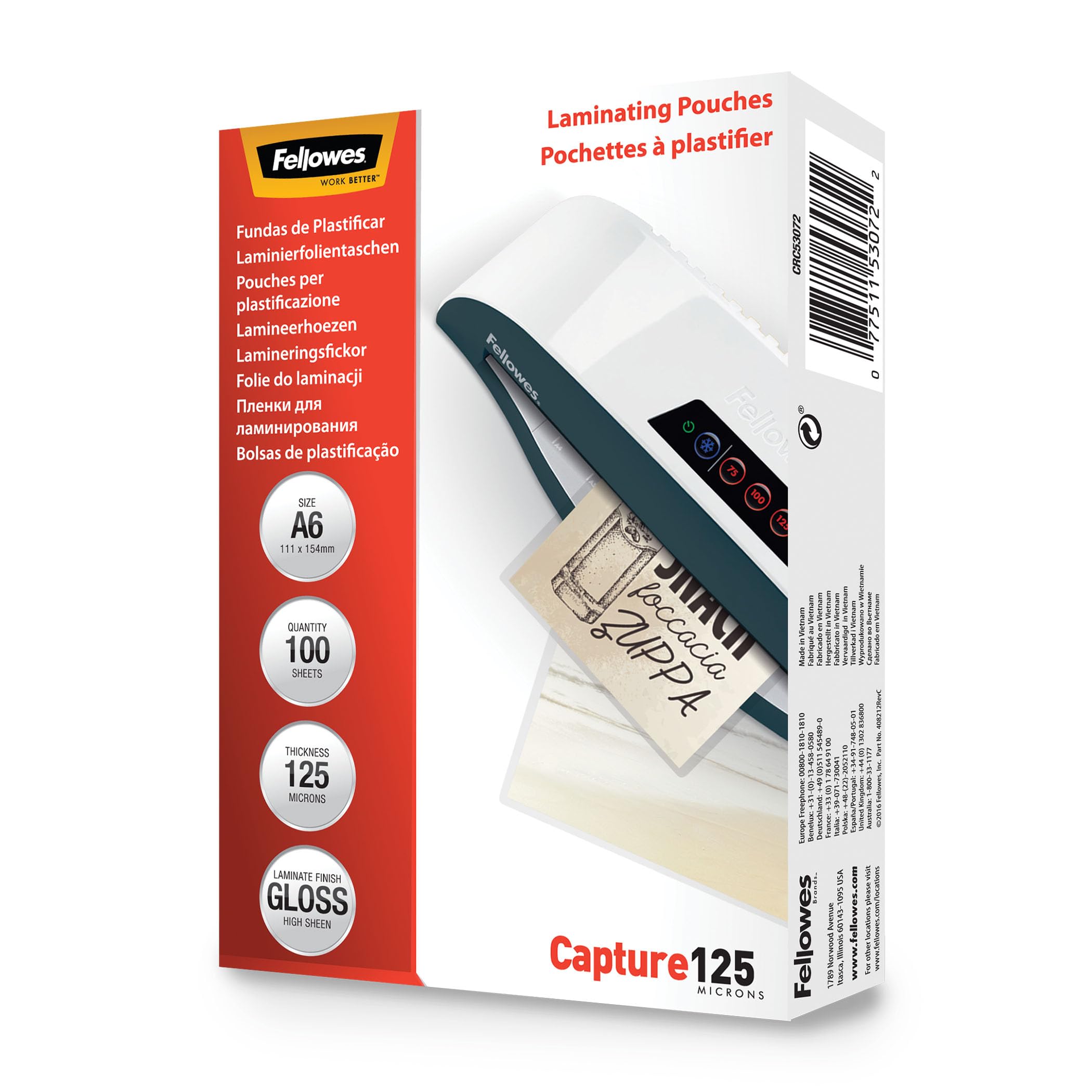 Fellowes A6 Laminating Pouches - 125 Micron Thickness | Glossy Finish | 100 Pack 1