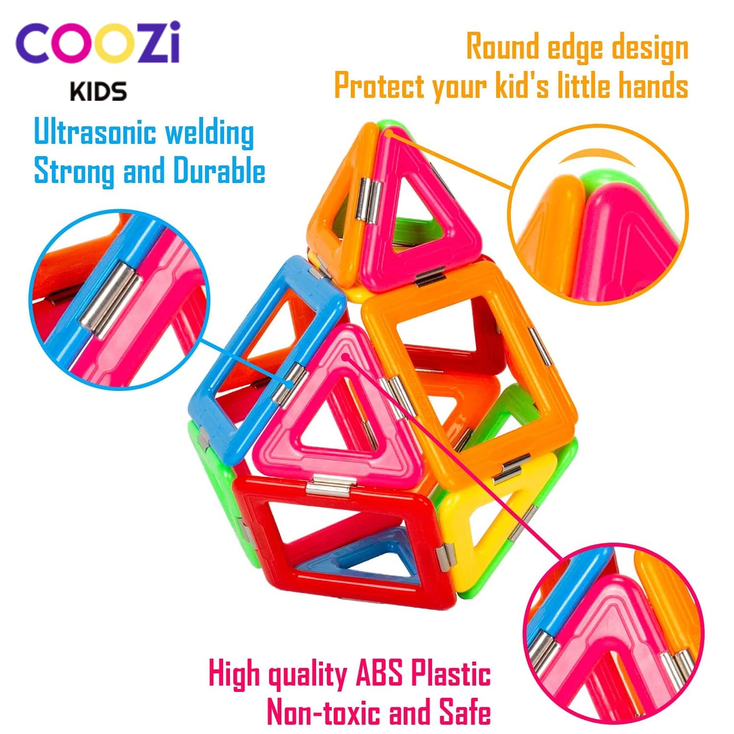 COOZI Magnetic Tiles for Kids - 40pc STEM Magnetic Building Blocks Set for Ages 3+ 3