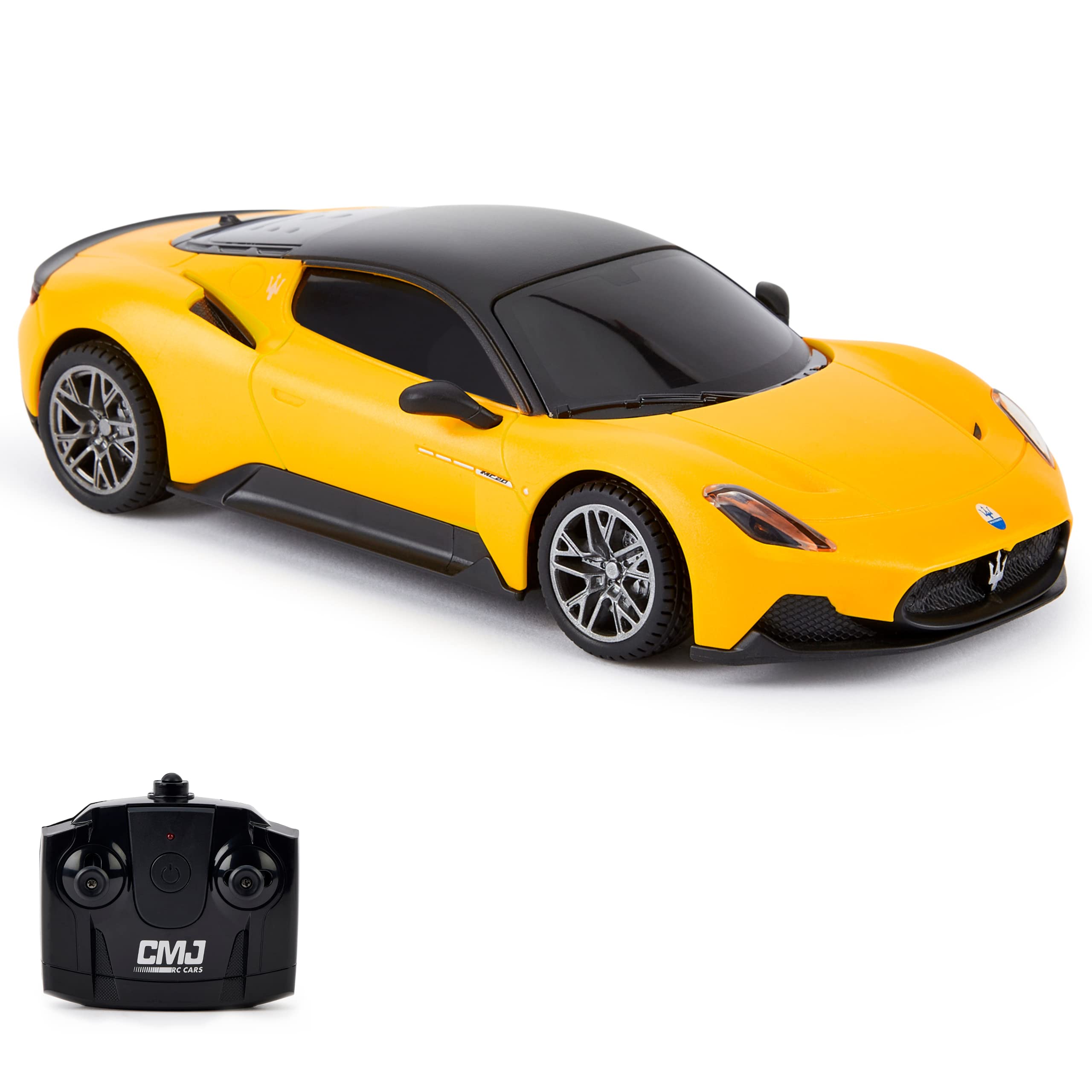 CMJ RC Cars Maserati MC20 - 1:24 Scale RC Sports Car | Yellow | Up to 4mph | 2.4GHz Multi-Car Racing