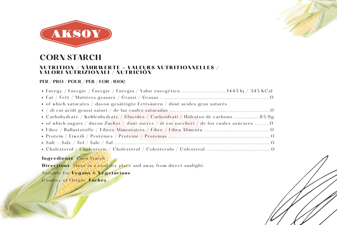 Aksoy - Corn Starch 1.5KG | Pure, Finely Ground, Gluten-Free Thickening Agent for Cooking & Baking