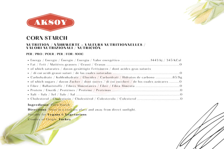 Aksoy - Corn Starch 1.5KG | Pure, Finely Ground, Gluten-Free Thickening Agent for Cooking & Baking