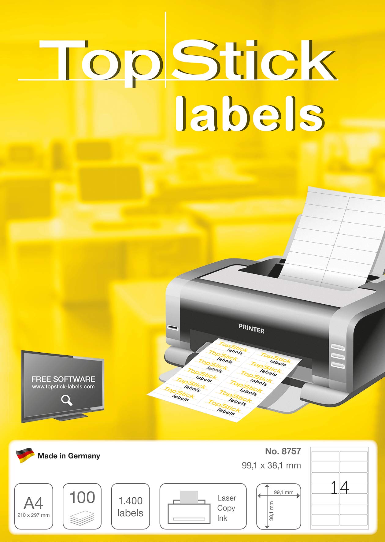 TopStick 8757 Address Labels - 1400 Labels, 99.1 x 38.1 mm, White, for Laser & Inkjet 3