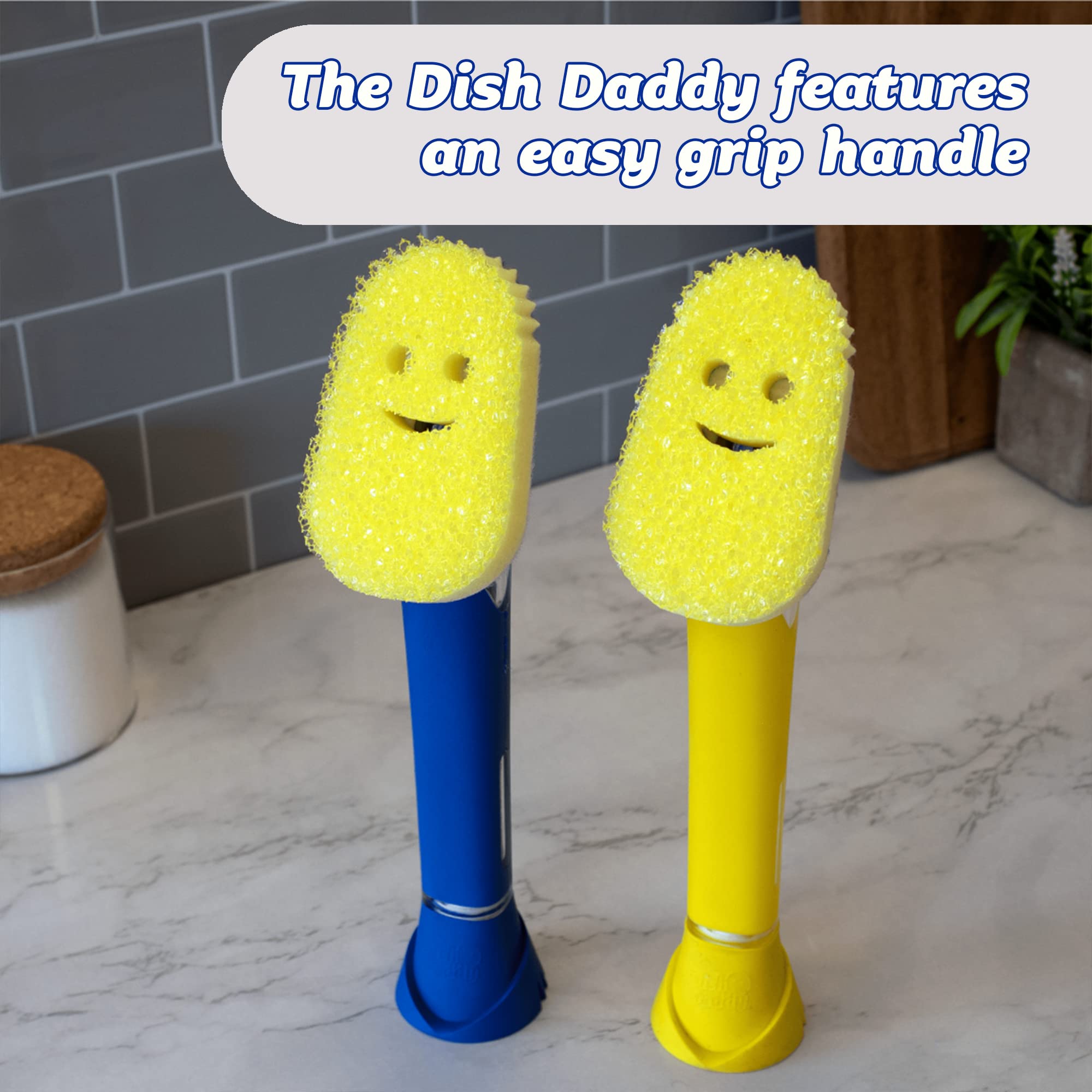 Scrub Daddy Dish Wand Scrubbing Brush with Handle - Soap Dispensing Dish Brush with Texture-Changing Sponge & Detachable Head, Yellow 3