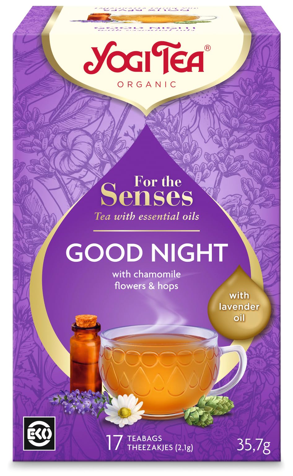 YOGI TEA - Good Night Organic Herbal Tea with Essential Oils, Blend of Lavender, Chamomile & Hops, Pack of 6 x 17 Bags