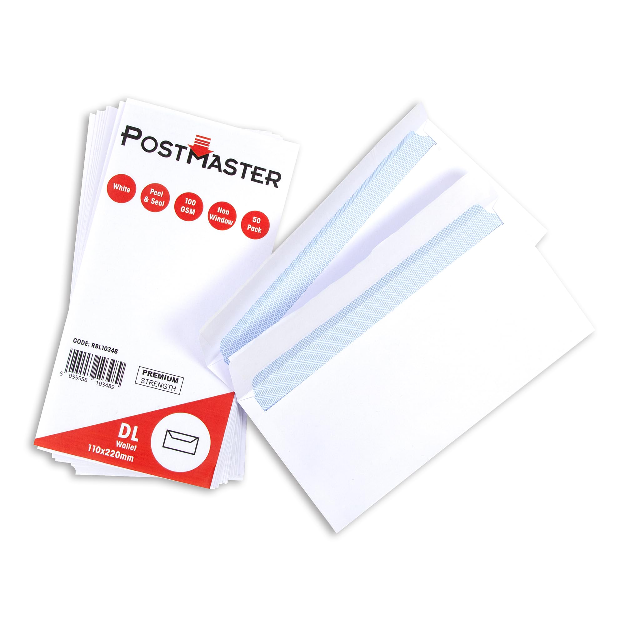 Postmaster DL Peel & Seal Envelopes - 100GSM White Paper | 50 Pack | Security Tint 1