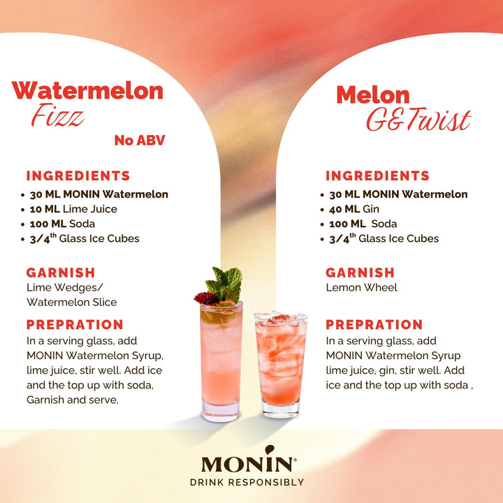 MONIN Watermelon Syrup 700ml - Vegan, Halal, Kosher - Natural Flavour, Allergen-Free Beverage Syrup