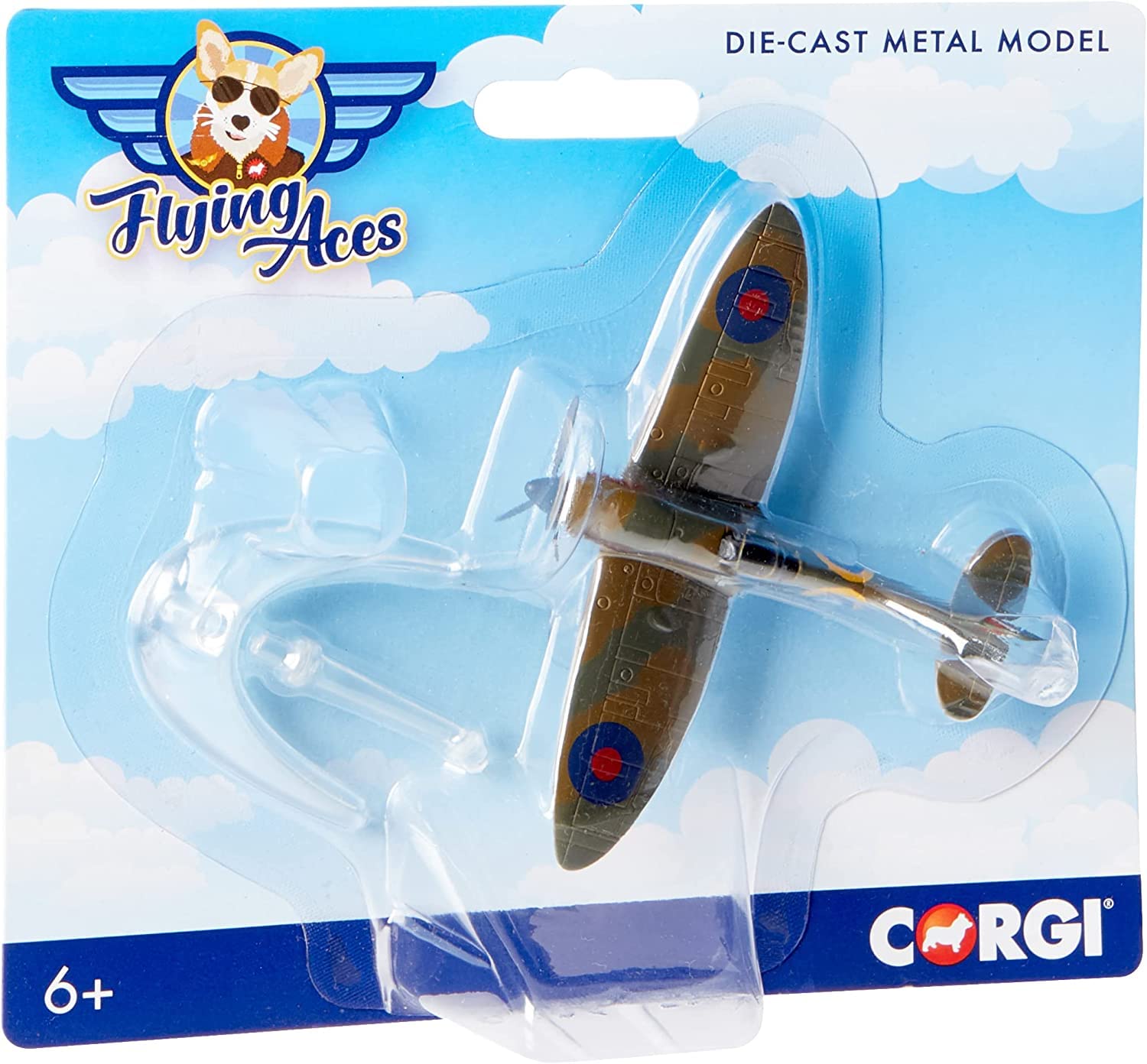 Corgi CS90650 Flying Aces Supermarine Spitfire Diecast Model Airplane | Metal, Green & Brown