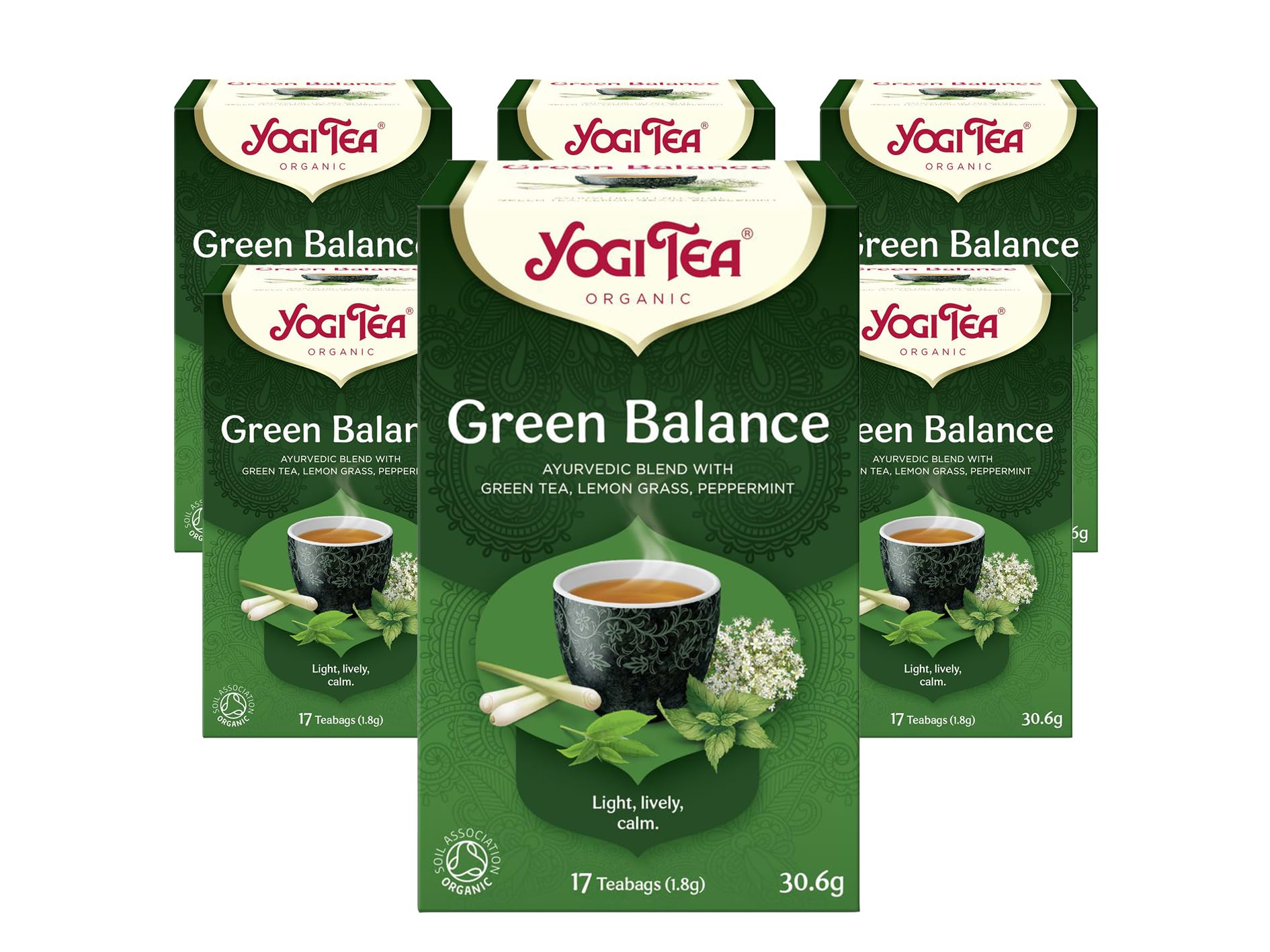 YOGI TEA - Green Balance Organic Herbal Tea, Blend of Green Tea, Lemongrass & Peppermint, 6 x 17 Tea Bags (102 Total)