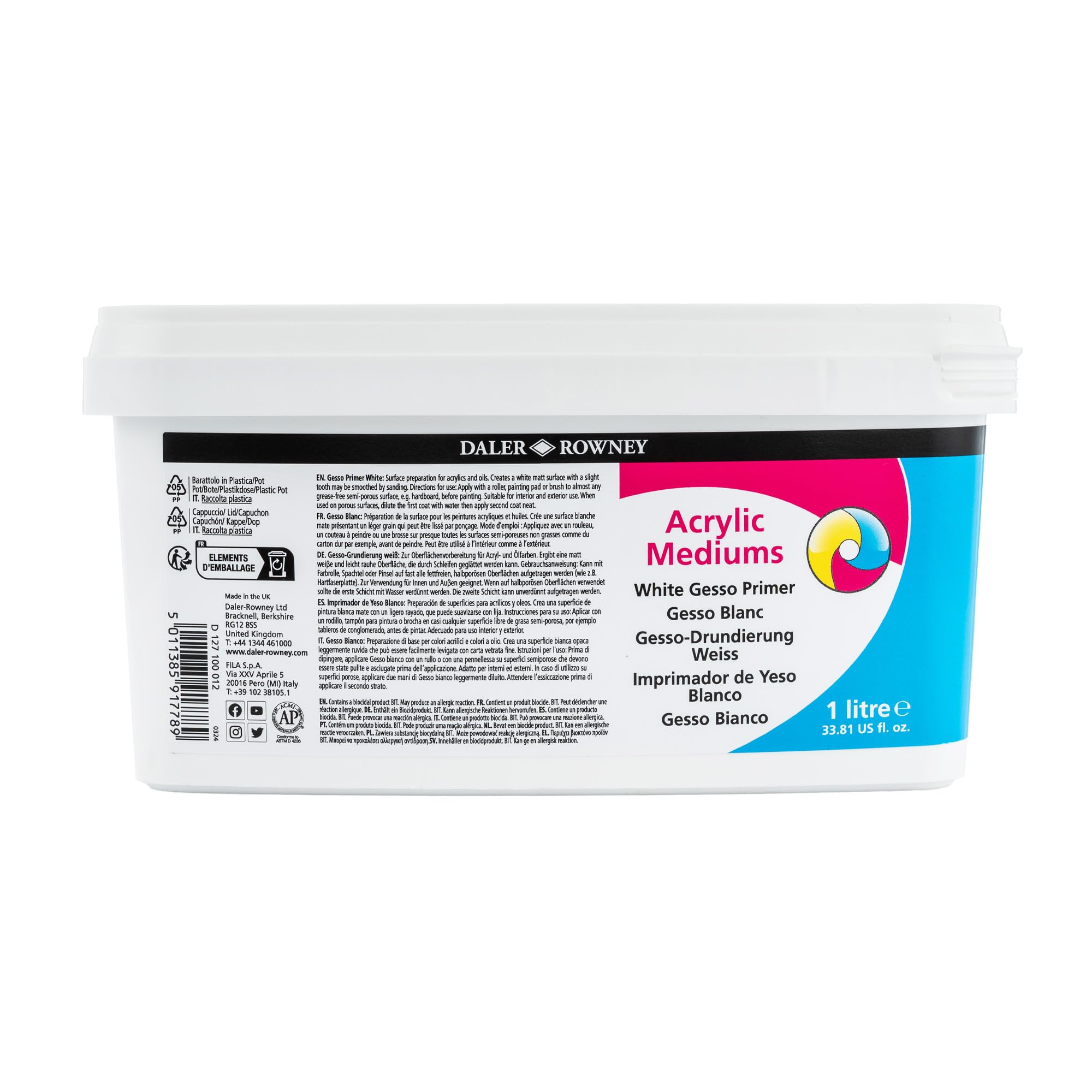 Daler Rowney System3 White Acrylic Gesso Primer - 1L Bottle | Fast-Drying | Interior/Exterior Use
