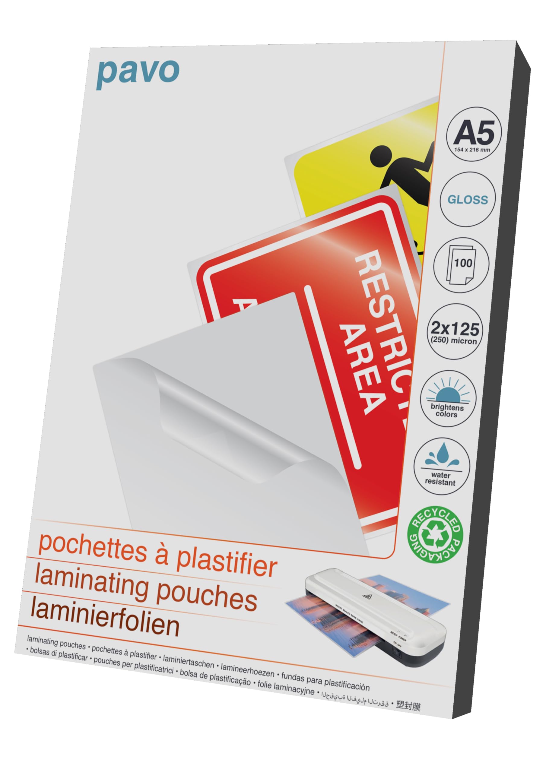 Pavo Laminating Pouches A5 2x125 mic (250 Mic Total) Gloss Finish | Pack of 100 1