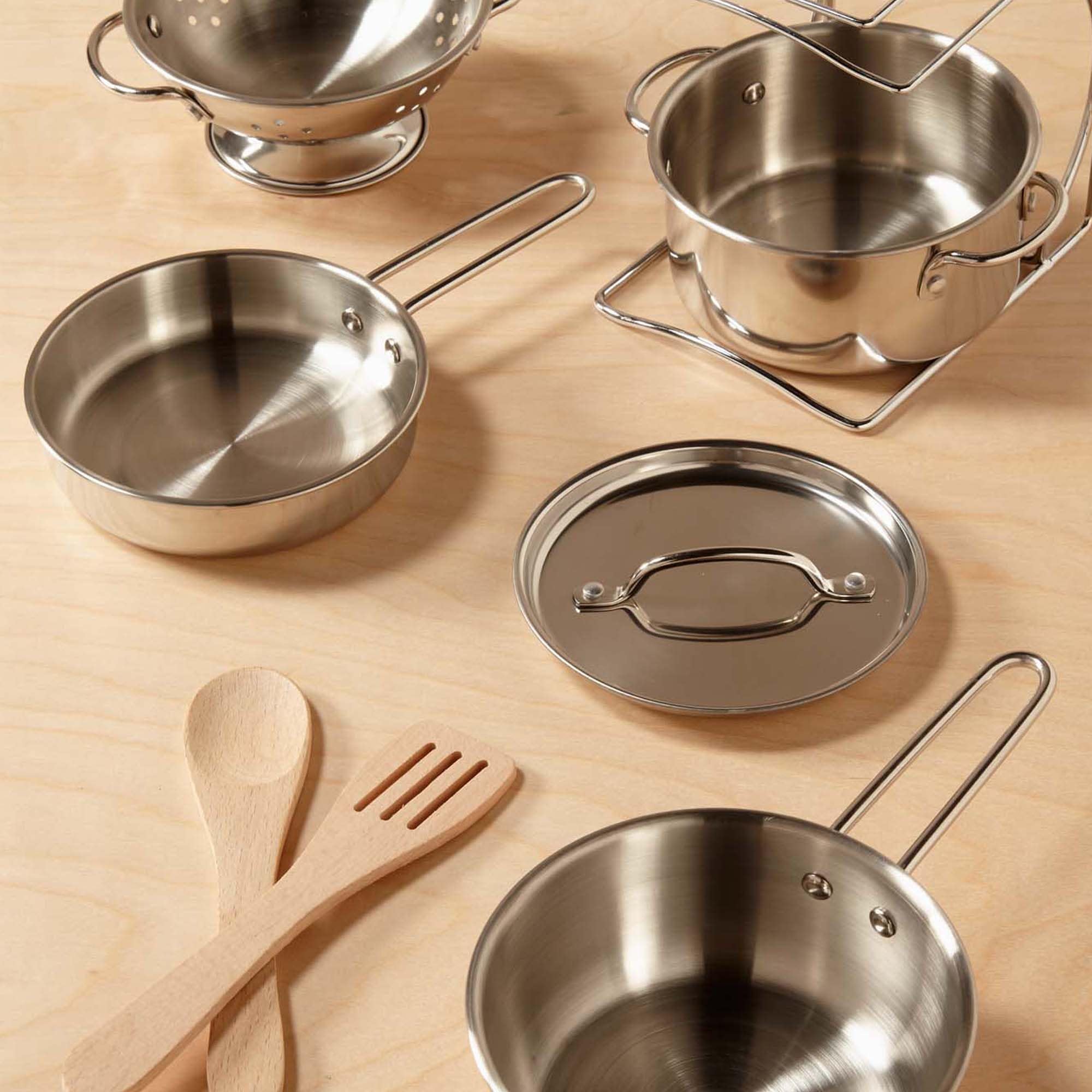 Melissa & Doug Stainless Steel Pots and Pans Pretend Play Kitchen Set - 8 Pcs | Ages 3+ 9