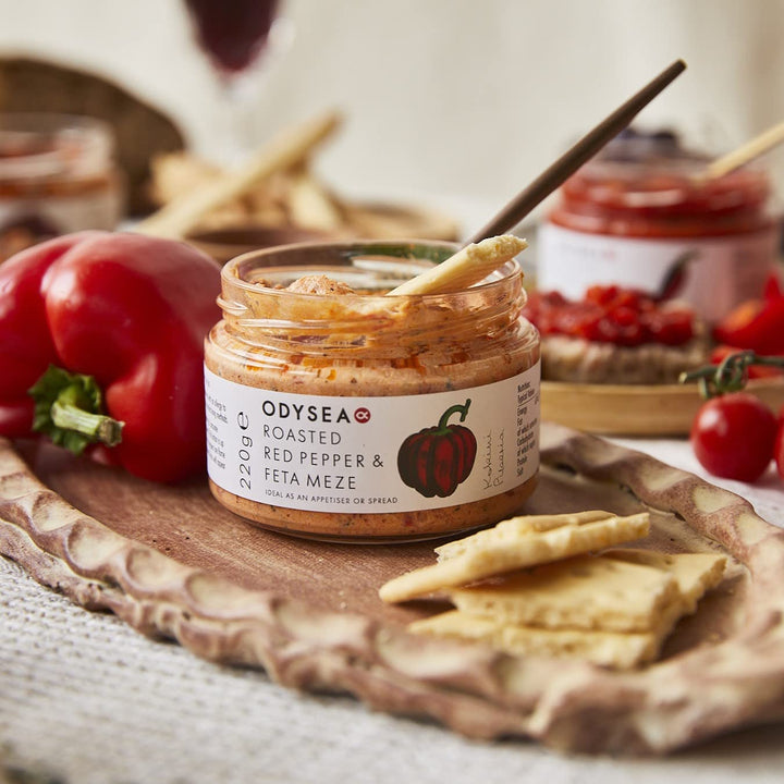 Odysea Red Pepper and Feta Meze, Glass Jar, 220 g