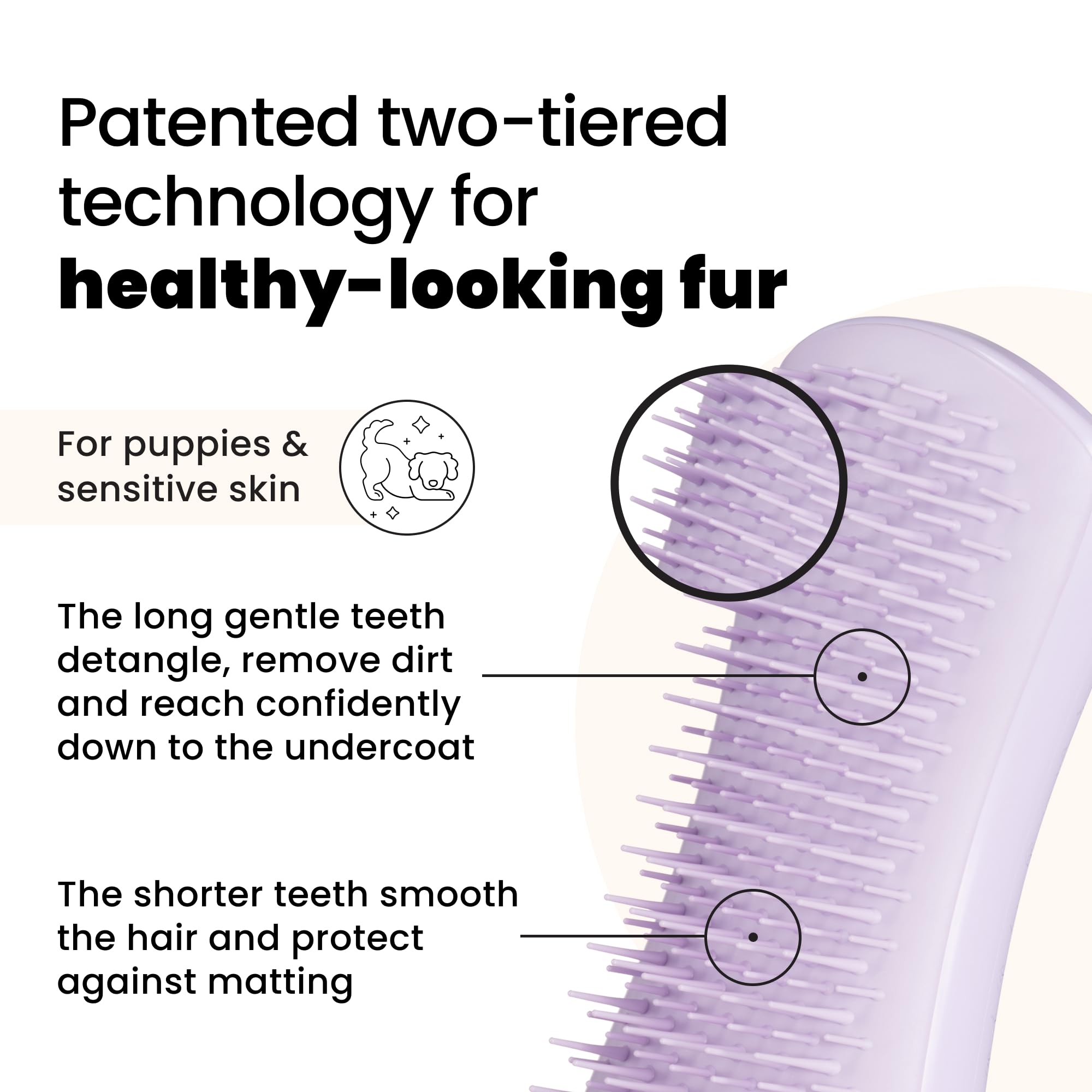 Pet Teezer Puppy Grooming Brush - Dual-Tier Teeth | Gentle on Sensitive Skin | Lilac