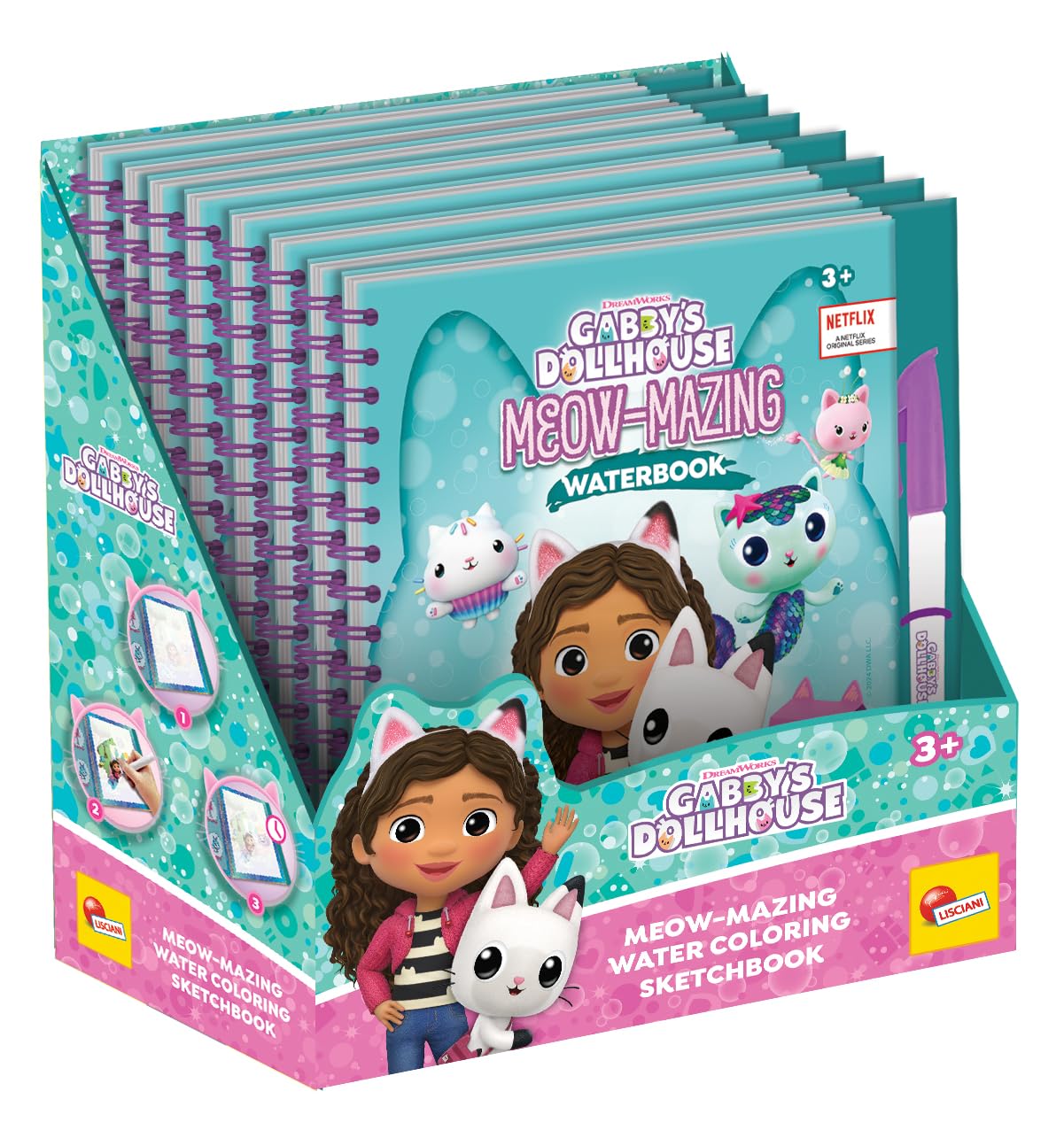 Lisciani Gabby's Dollhouse Meow-mazing Magic Water Colouring Book - Reusable Coloring Activity for Kids 8