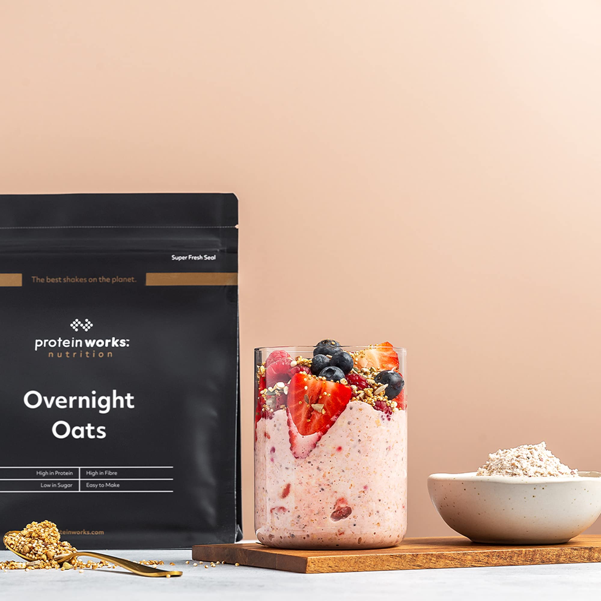 Protein Works Overnight Oats - Caramel Latte High Protein Breakfast, Low Sugar, Low GI Oats with Chia & Flax Seeds, 1 Kg 5