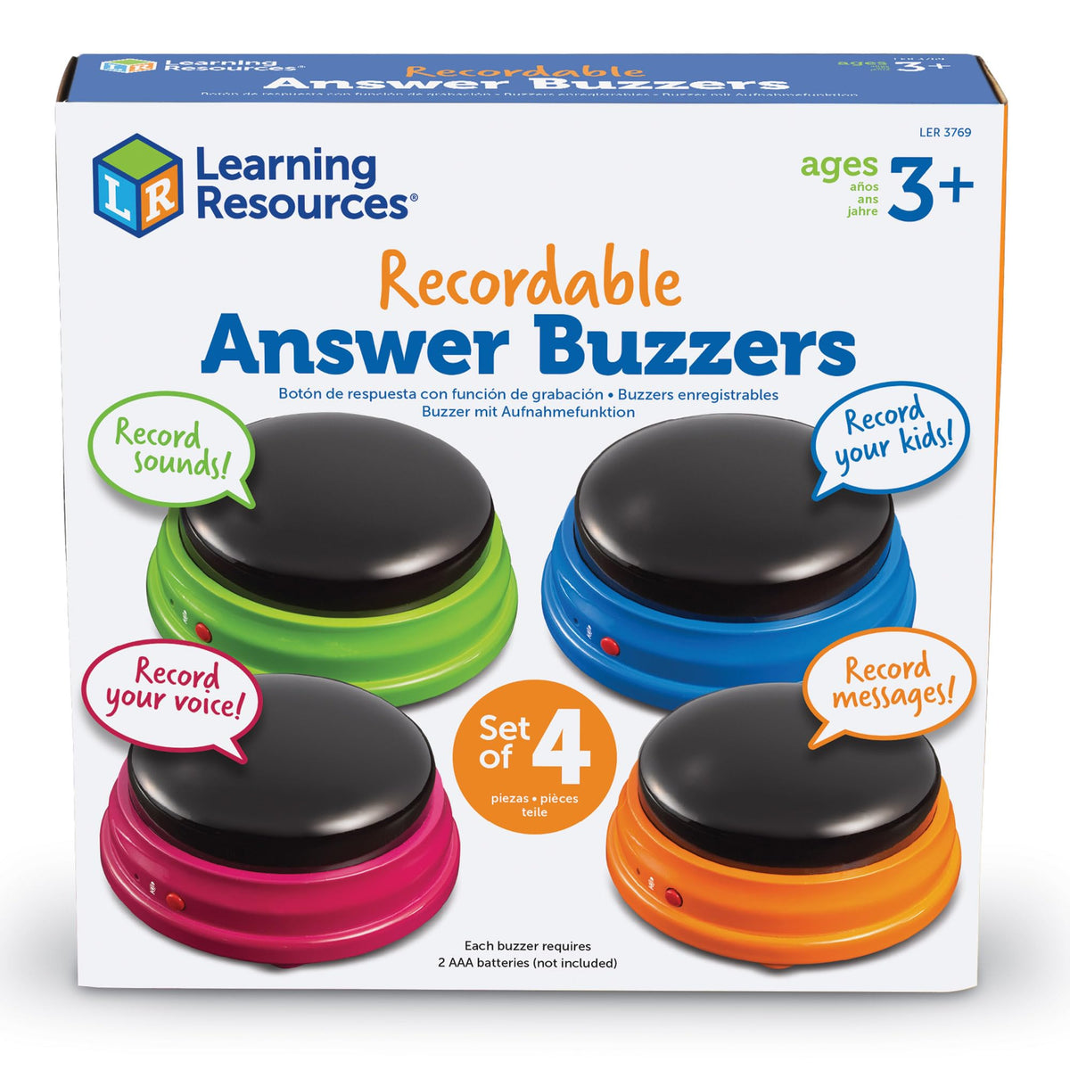 Learning Resources Recordable Answer Buzzers - Set of 4, Ages 3+
