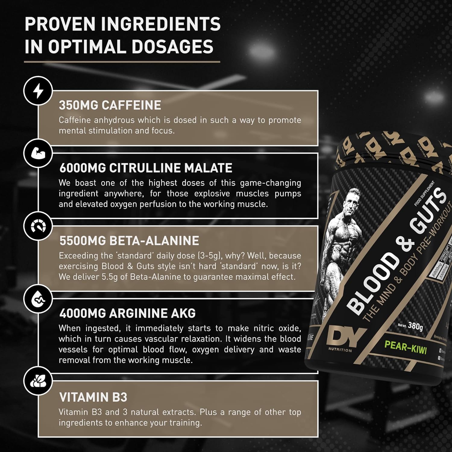 DY Nutrition Blood & Guts Pre Workout Powder - 380g Cola | 20 Servings | High Strength 3