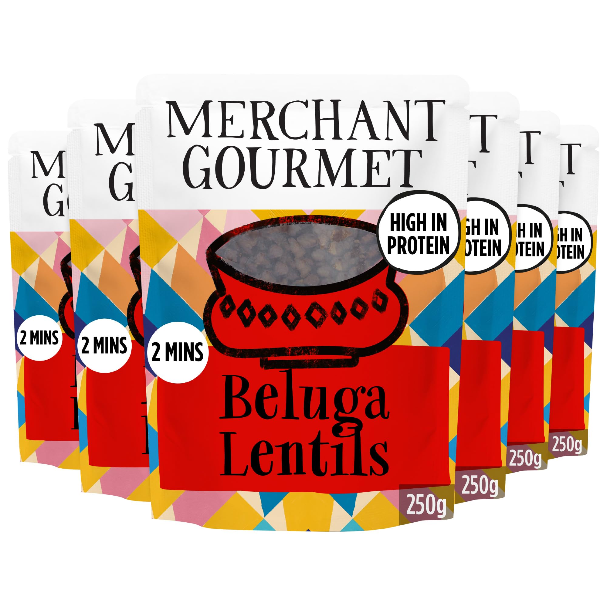 Merchant Gourmet Simply Cooked Beluga Lentils - High Protein, Low Fat | 250g Pouch | Pack of 6
