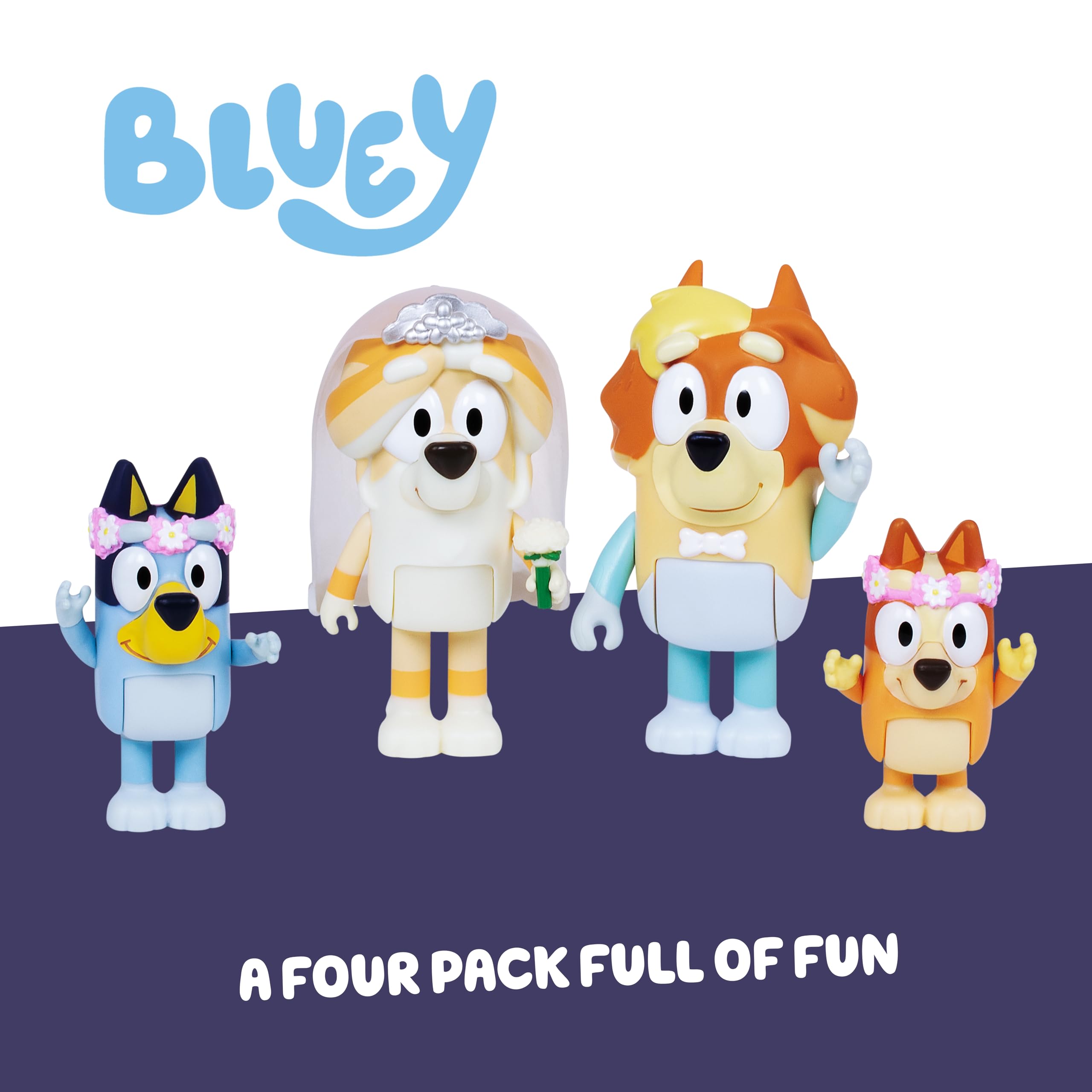 Bluey Figure 4-Pack Wedding Time | Includes Bluey, Bingo, Uncle Rad, Frisky | 3 Inches 2