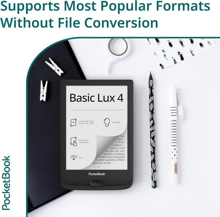 PocketBook Basic Lux 4 - Ink Black E-Reader with 6" Eye-Friendly E-Ink Carta Touchscreen