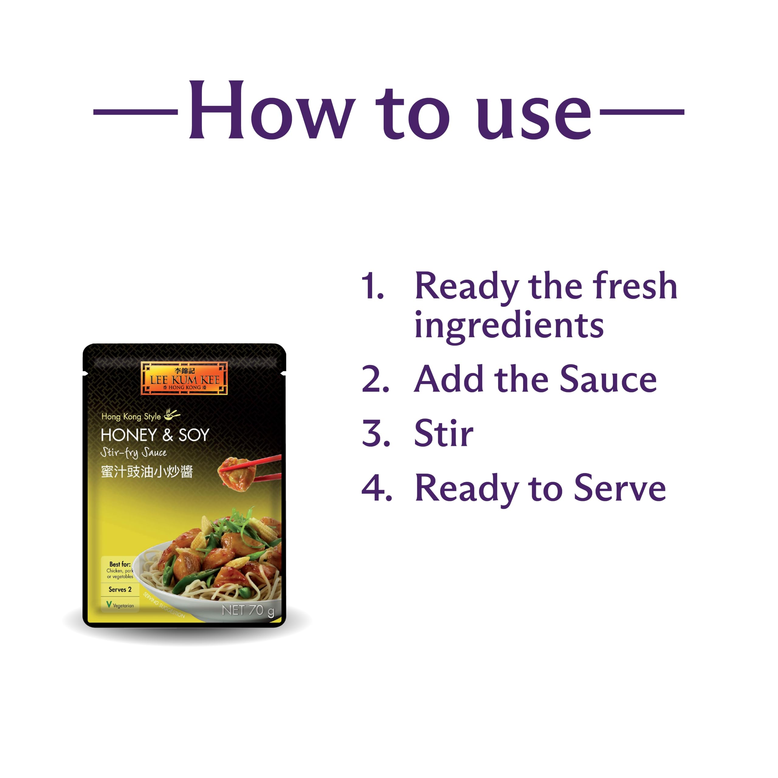 Lee Kum Kee Honey & Soy Stir Fry Sauce, Hong Kong Style, Vegetarian | 70g Pouch | Pack of 12 3