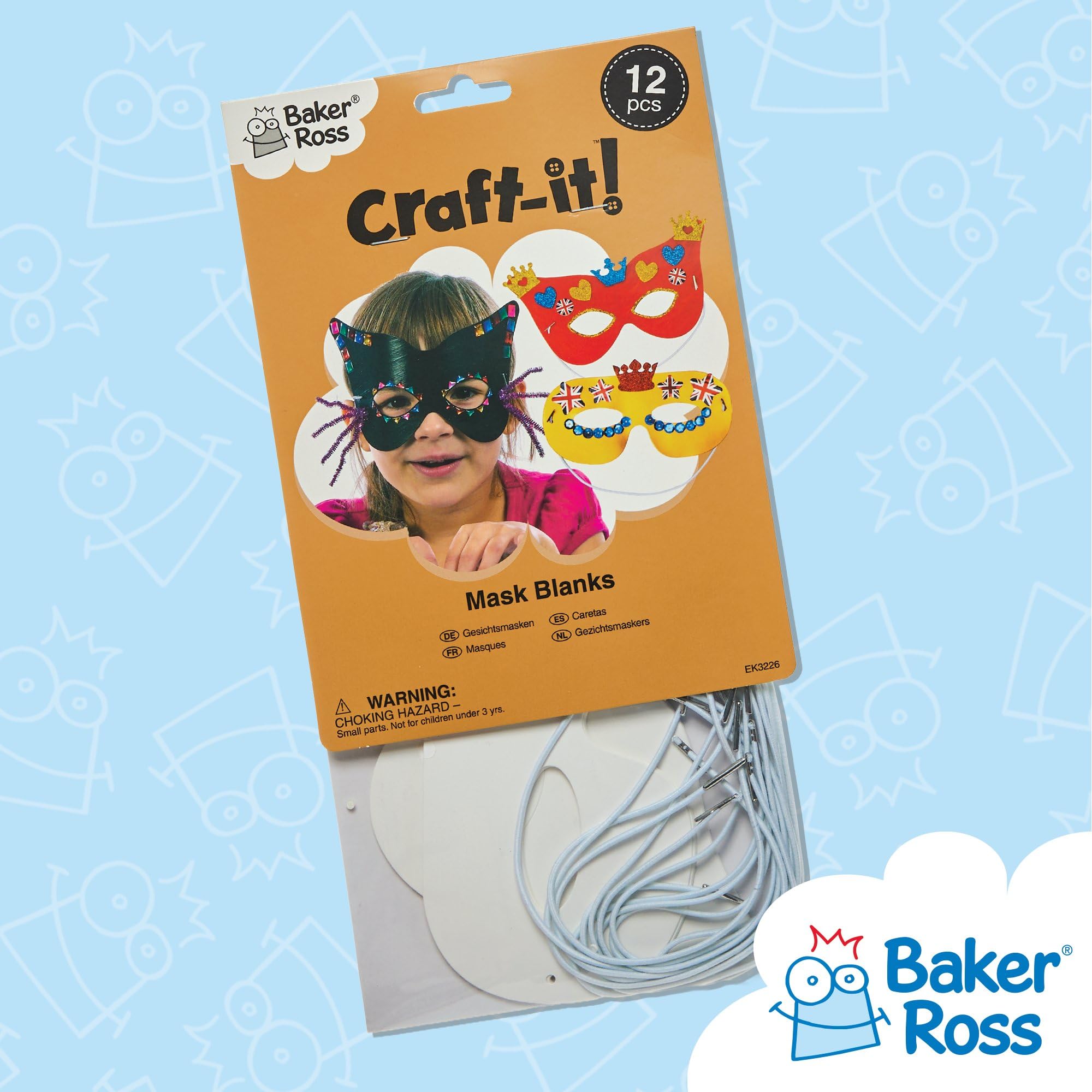 Baker Ross EK3226 Decorate Your Own Eye Masks - Pack of 12 Blank Fabric Masks for Kids Ages 3+ 5