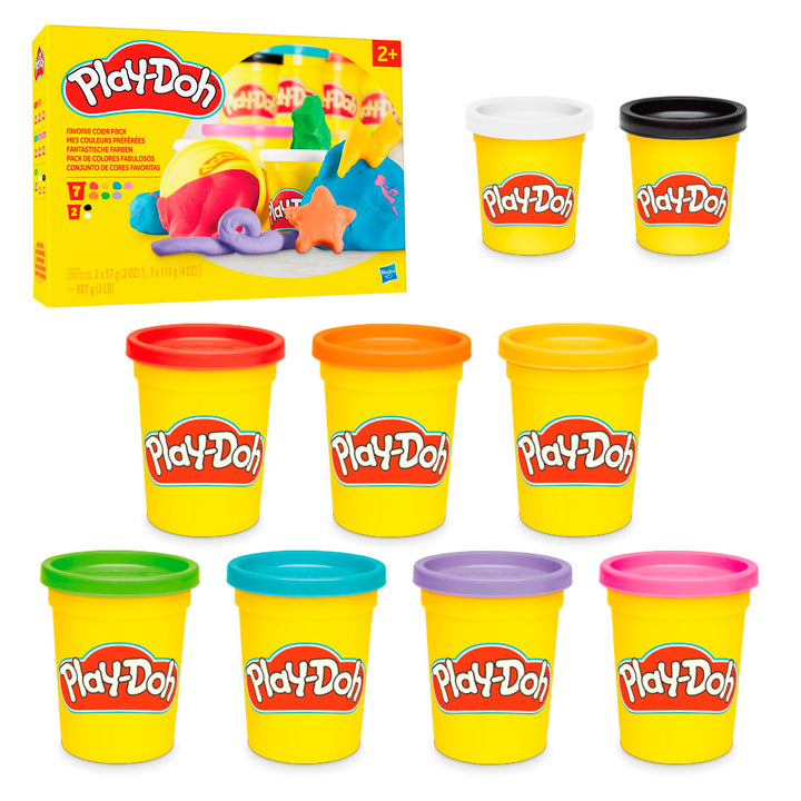 Play-Doh Favorite Colors 9-Pack Set with 7 Large & 2 Small Cans – Red, Orange, Yellow, Green, Blue, Purple, Pink, Black, White