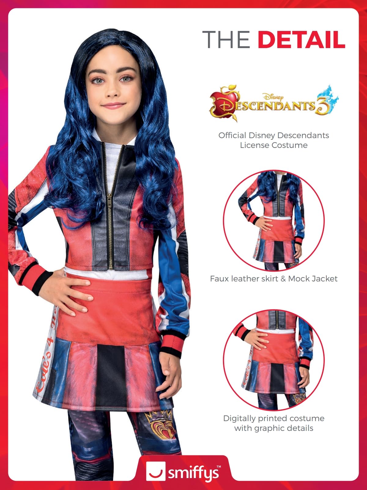 Smiffys Disney Descendants Evie Costume - Kids All-in-One Mock Jacket and Skirt 10