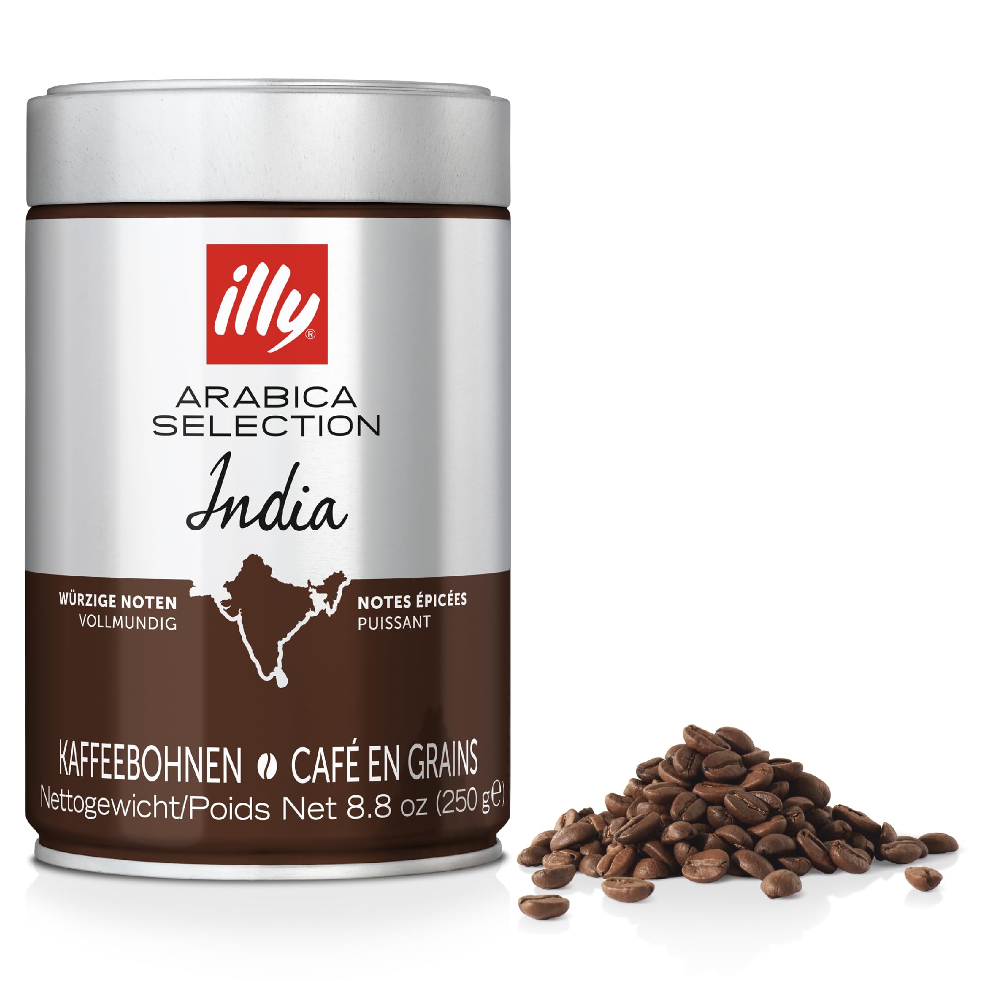illy Coffee Beans - India Dark Roast - 100% Whole Arabica - 250g Tin