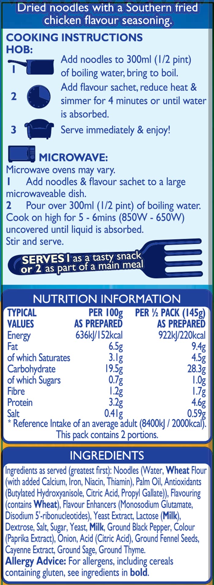 Batchelors Super Noodles Southern Fried Chicken Flavour Instant Snack 90g 5